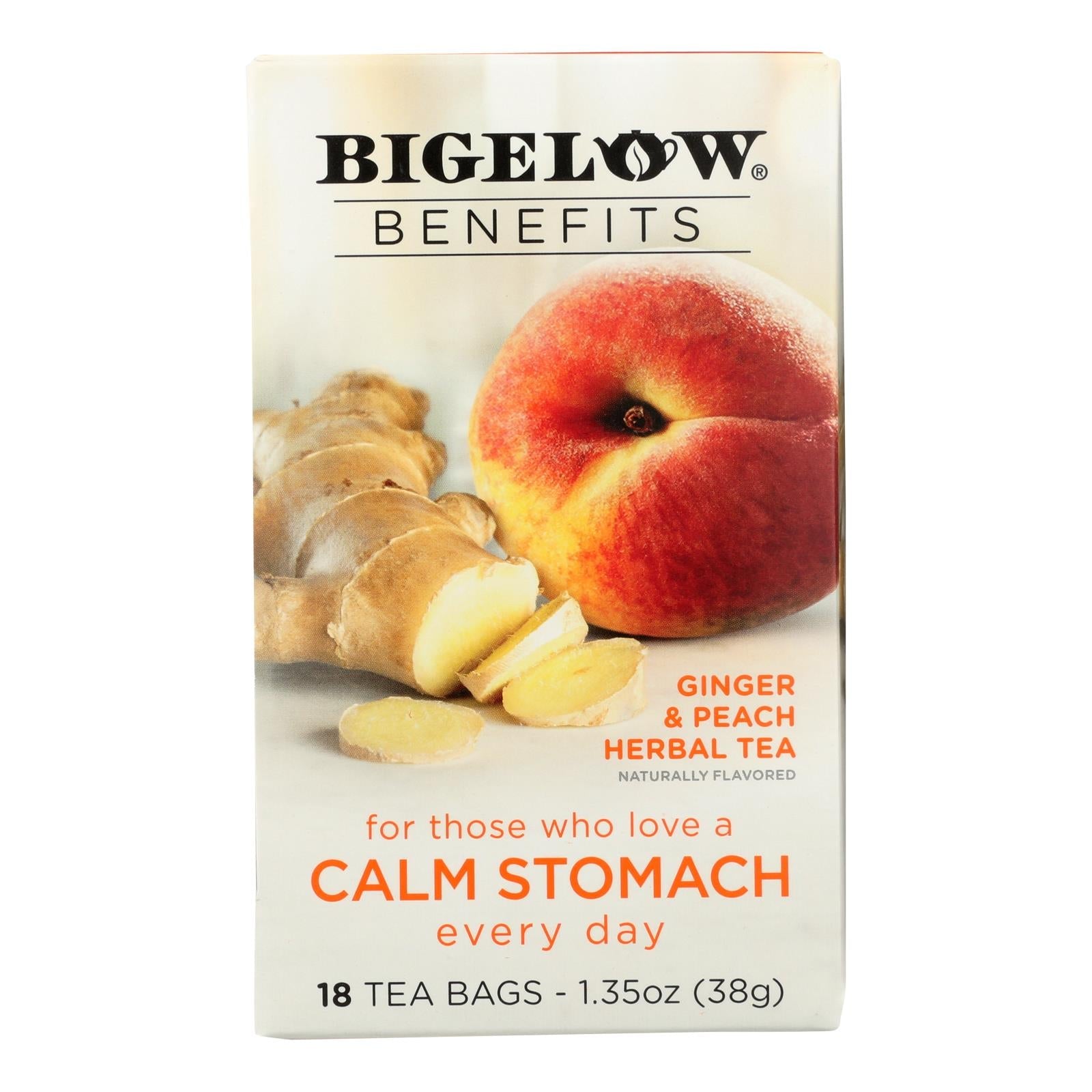 Té de hierbas Bigelow Ginger Peach Steady Stomach (paquete de 6 - 18 bolsitas)