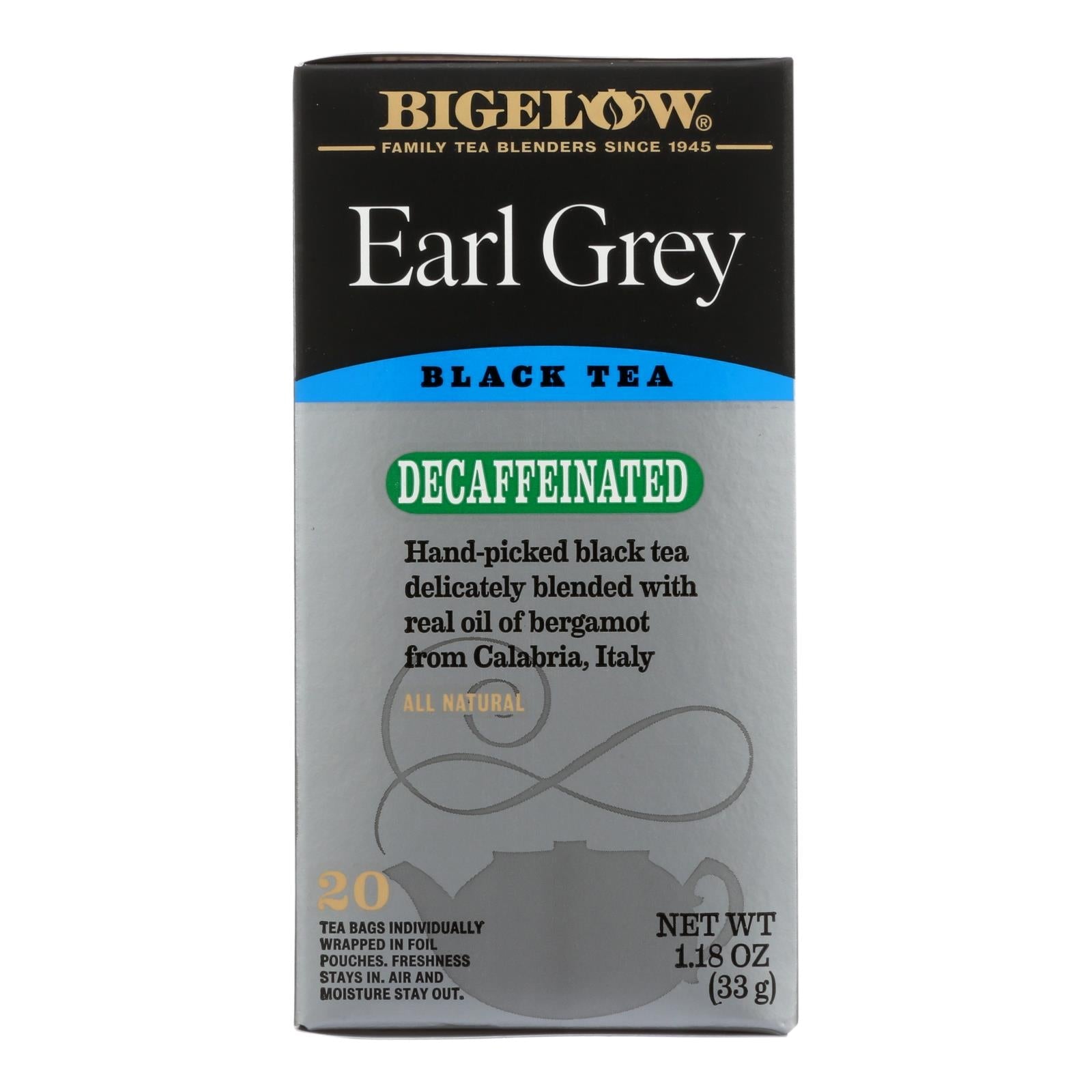 Té negro Earl Grey descafeinado Bigelow, 20 bolsitas (paquete de 6)