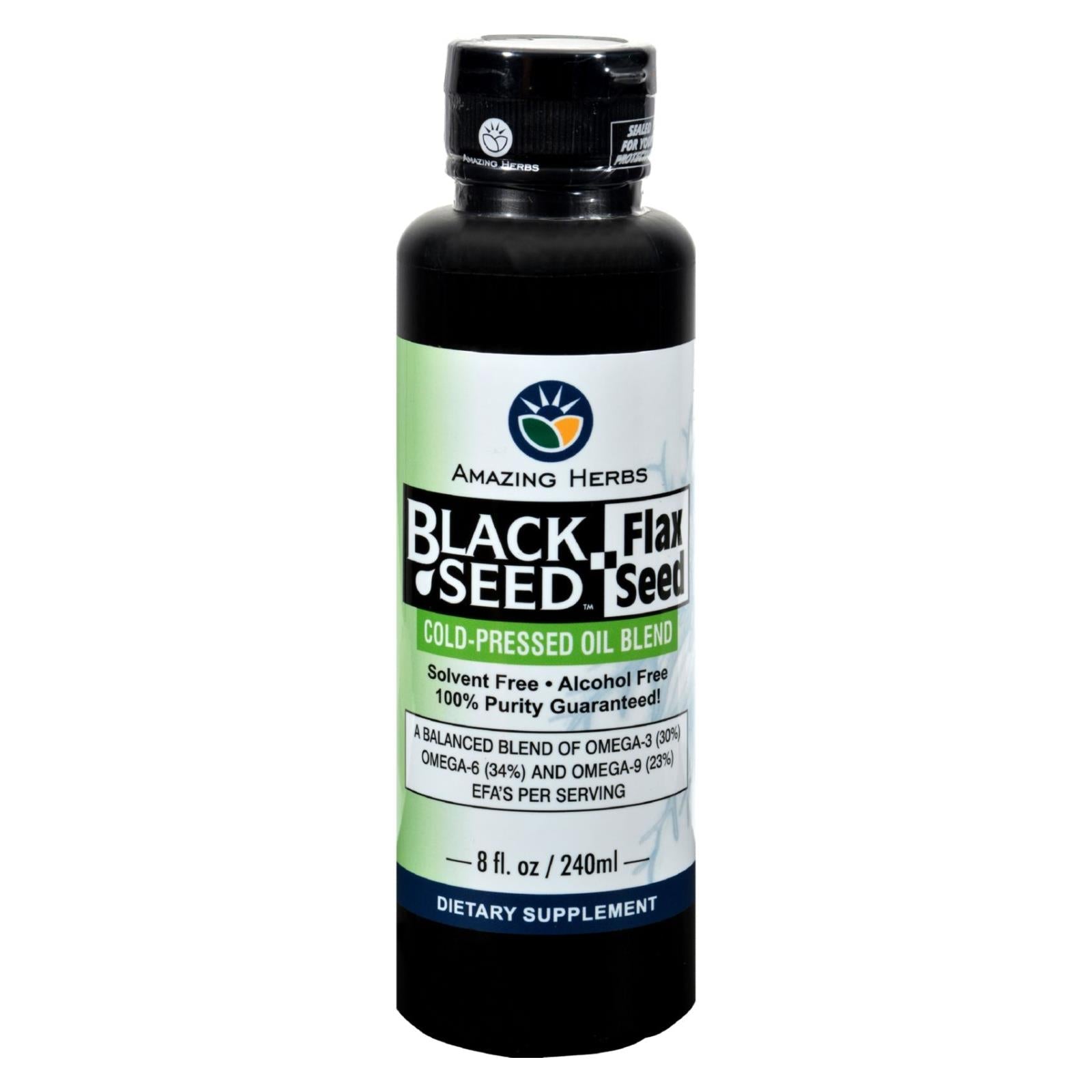 Mezcla de aceites de semilla negra y linaza de Amazing Herbs - 8 oz (paquete de 3)