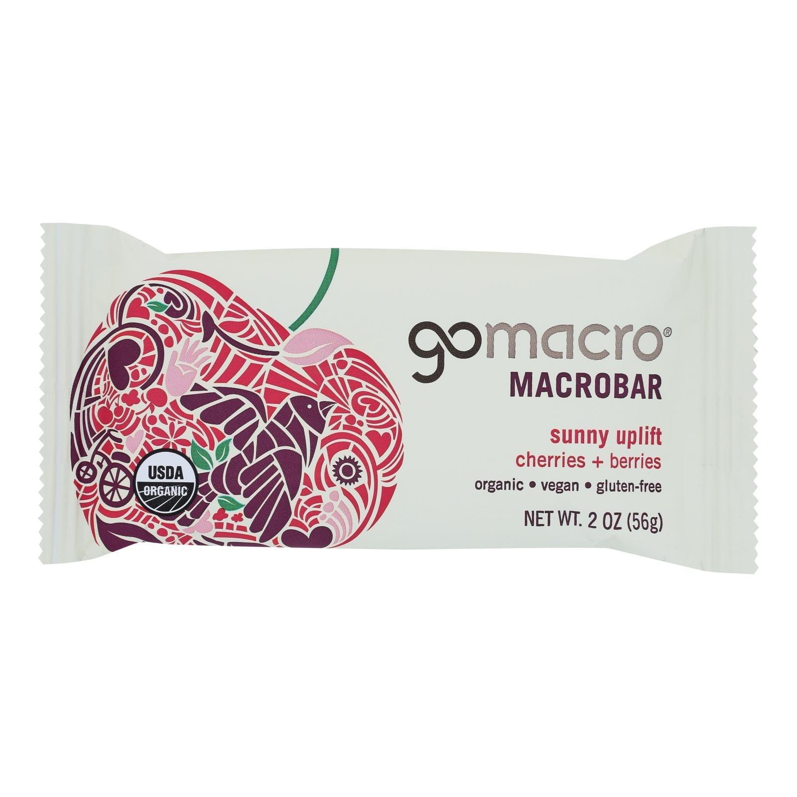 Barras orgánicas Gomacro Macrobar - Paquete variado de cerezas y frutos rojos (12 barras de 56 g)