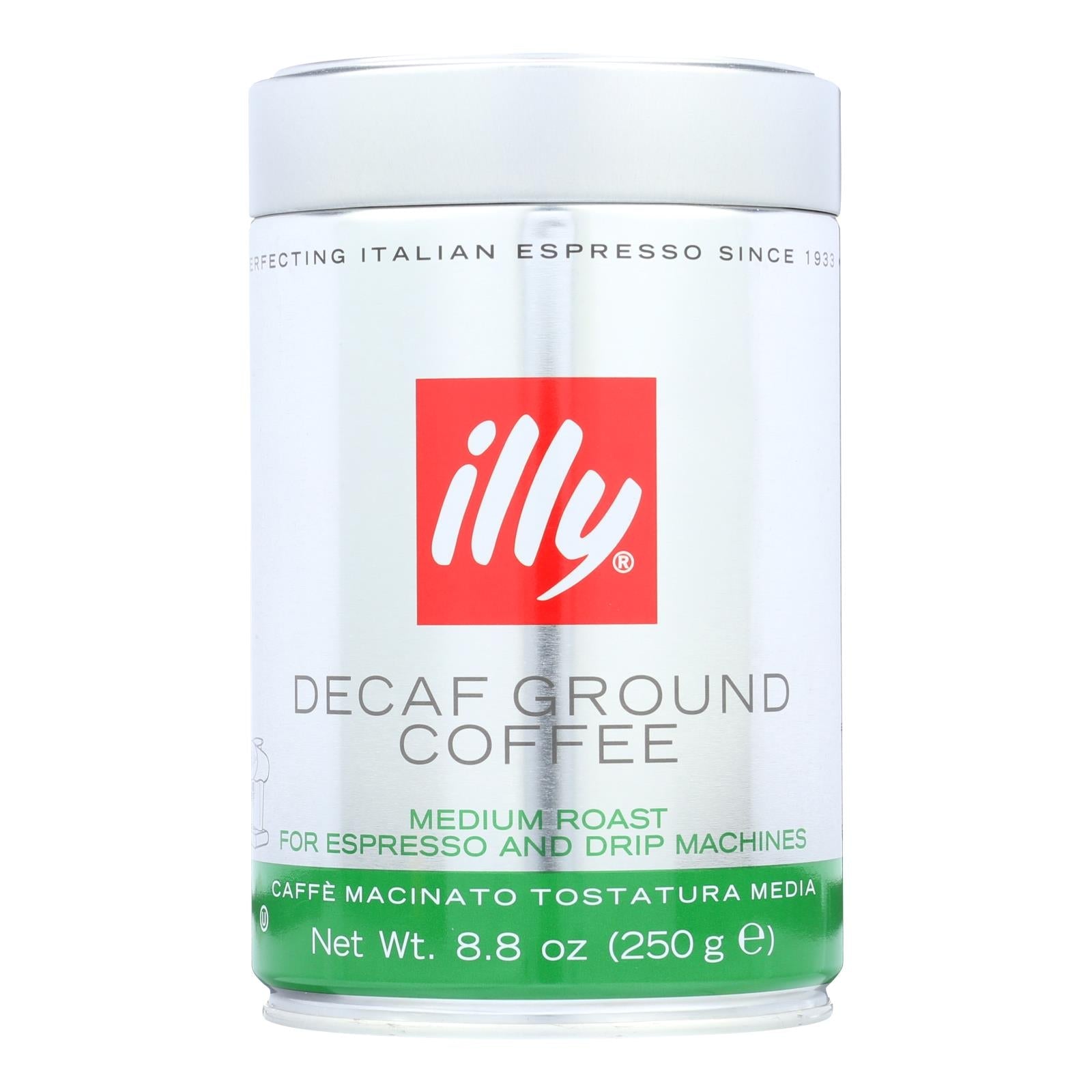 Café descafeinado Illy Caffe Espresso y de goteo, tostado medio, 8.8 oz (paquete de 6)