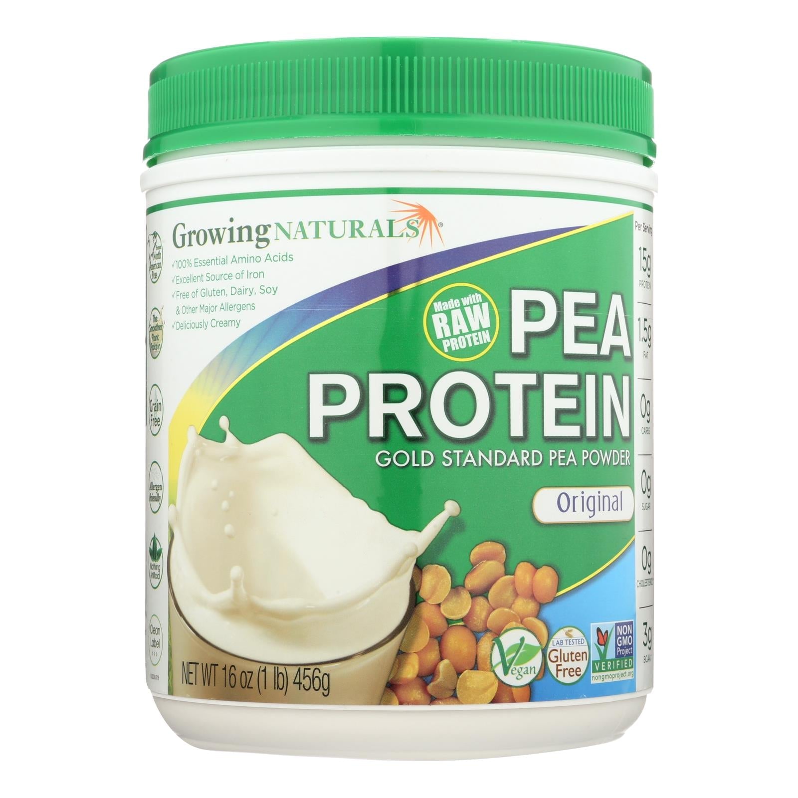 Proteína de guisante amarillo orgánico Growing Naturals - Original, 16 oz.
