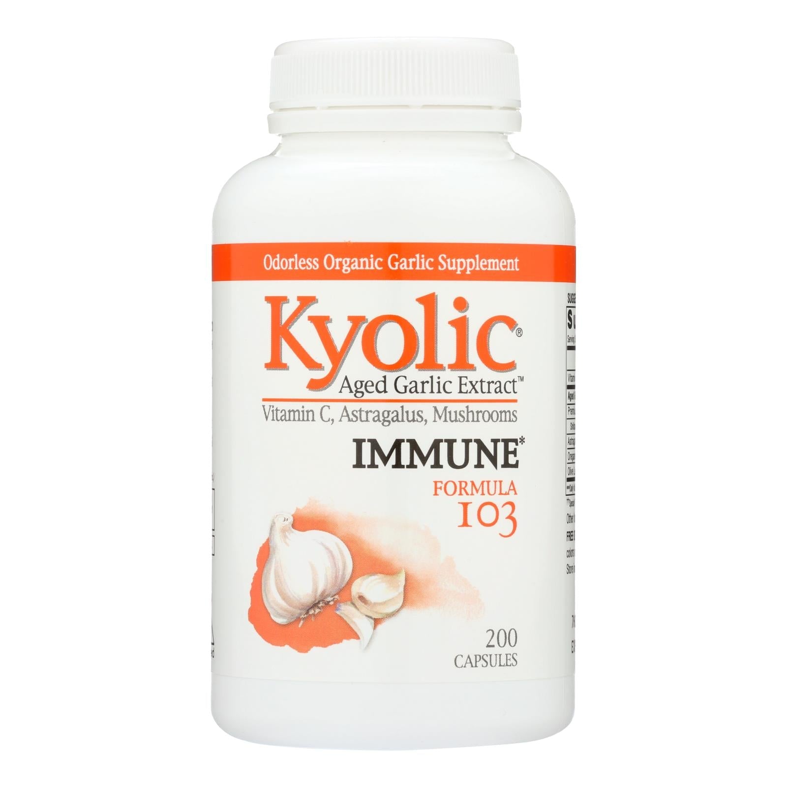 Kyolic - Fórmula Inmune 103 con Extracto de Ajo Añejado - Fortalece la Inmunidad y la Vitalidad - 200 Cápsulas