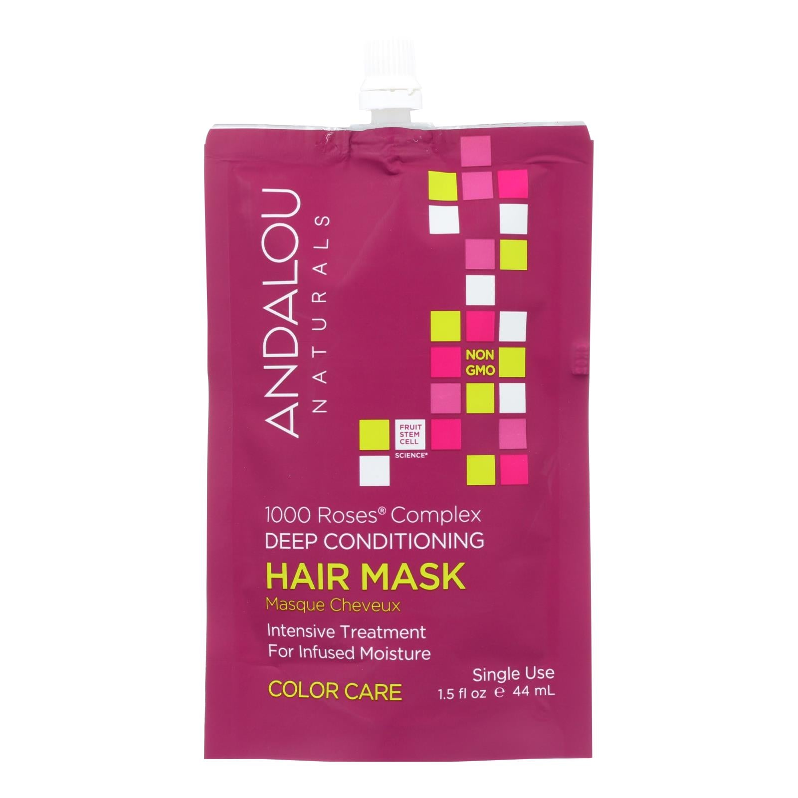Mascarilla capilar acondicionadora profunda Andalou Naturals Color Care con complejo de 1000 rosas - 6 x 1.5 onzas líquidas 