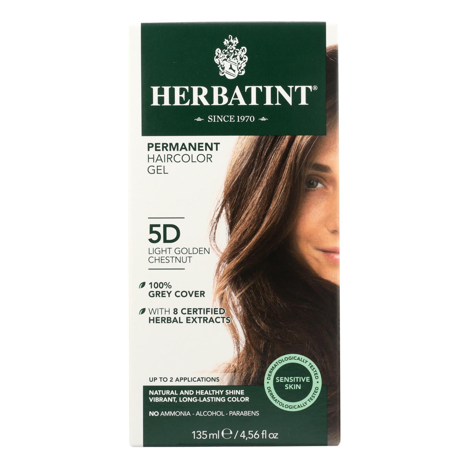 Tinte capilar permanente en gel a base de hierbas Herbatint 5D castaño claro dorado - 135 ml
