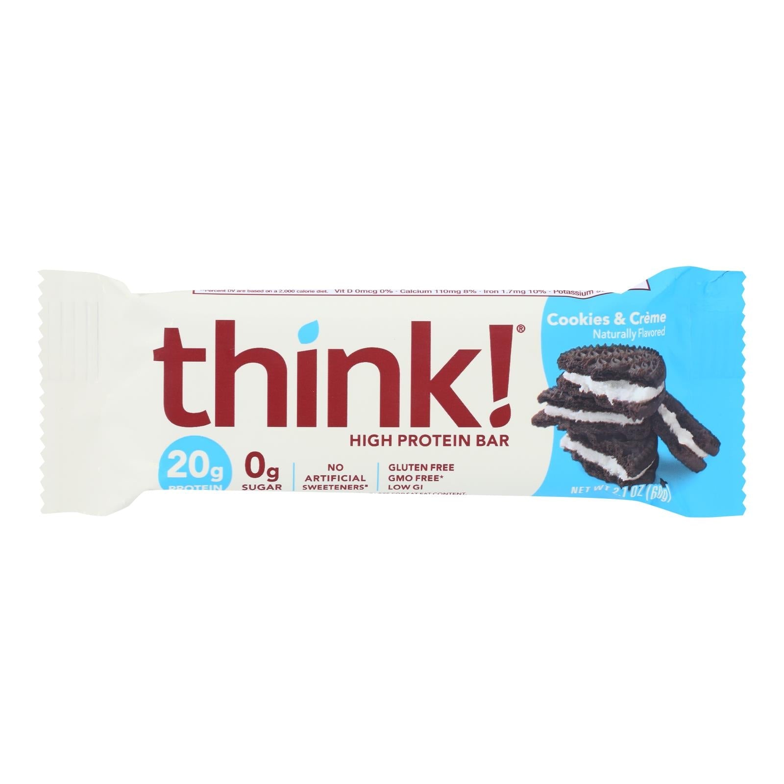 Barra de proteína alta ThinkThin de galletas y crema (paquete de 10 - 2.1 oz)