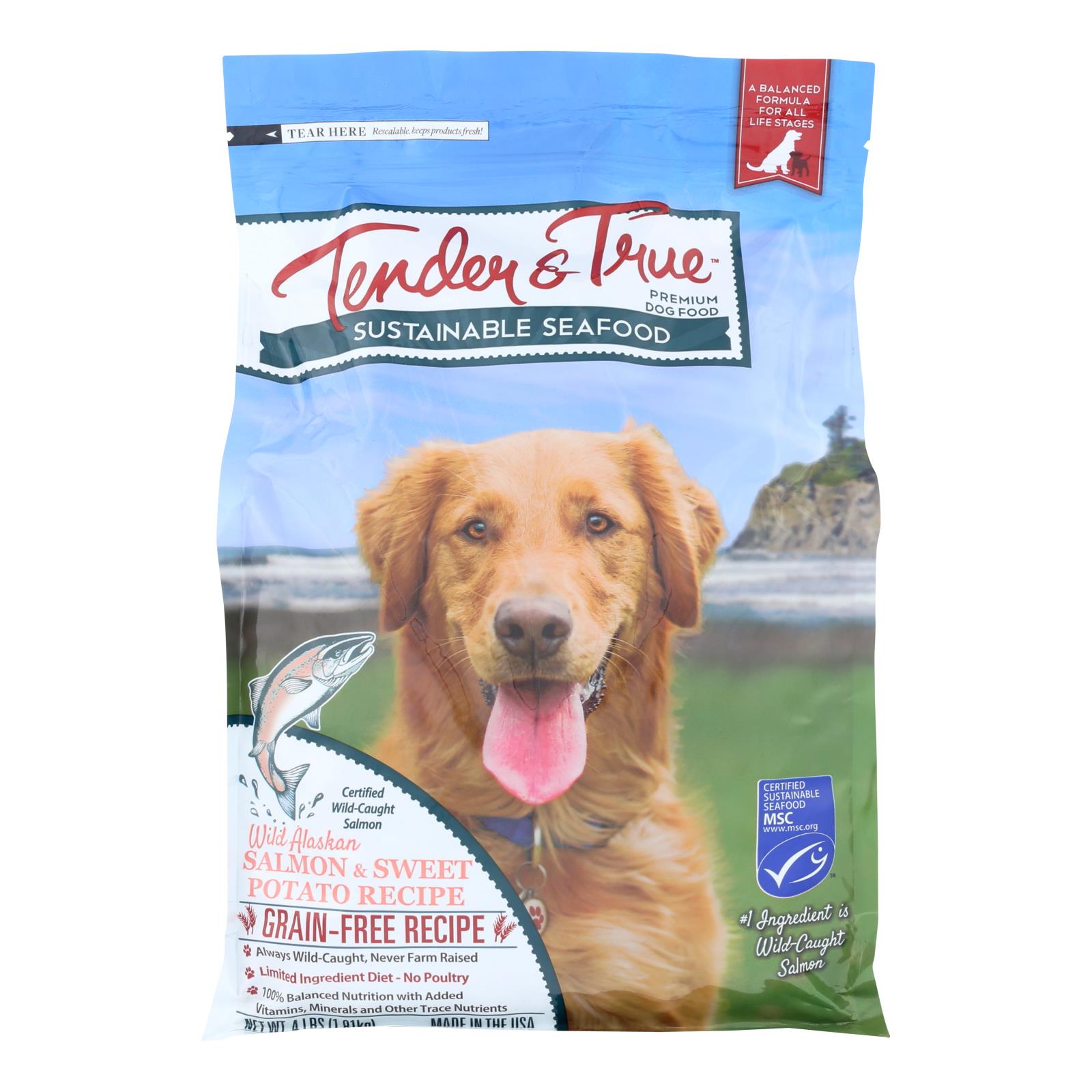 Alimento seco para perros Tender &amp; True Premium con salmón y batata (paquete de 6 - 4.00 lb)