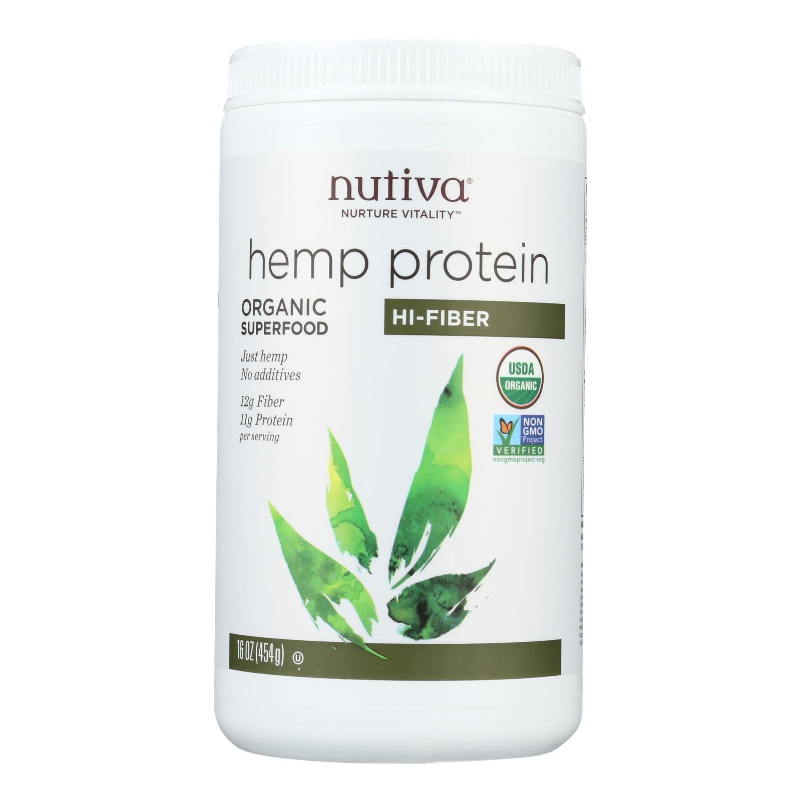 Proteína de cáñamo orgánica Nutiva con alto contenido de fibra, 16 oz.