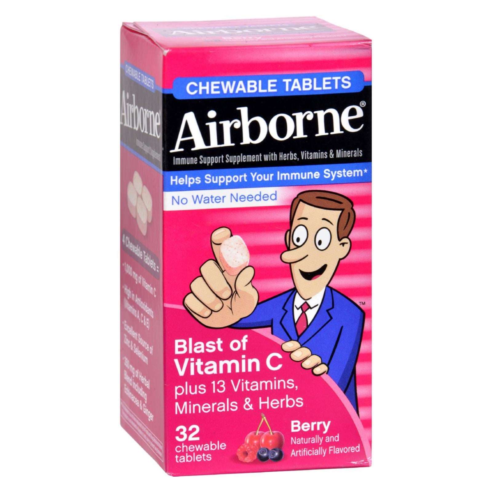 Comprimidos masticables Airborne de acción rápida para el sistema inmunitario con vitamina C - Sabor a frutos rojos (32 comprimidos)