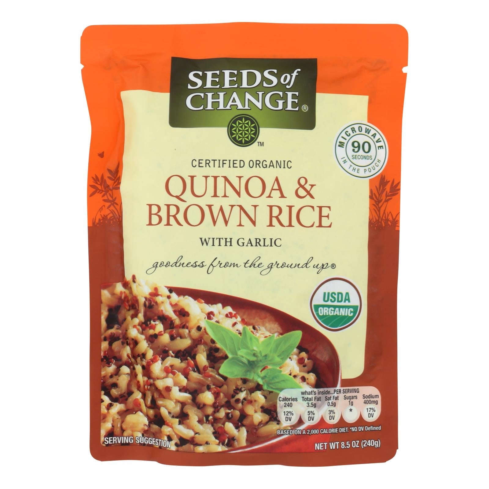 Quinoa orgánica y arroz integral con ajo Seeds of Change, 8.5 oz (paquete de 12)