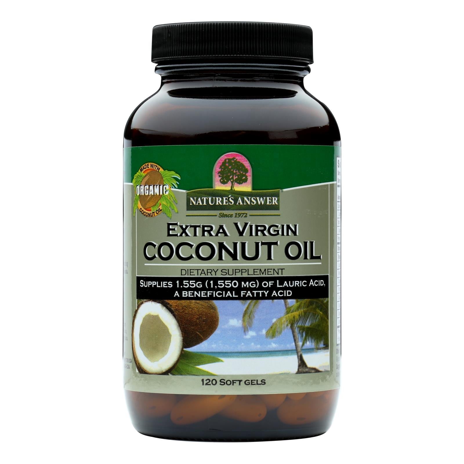Cápsulas blandas de aceite de coco virgen extra orgánico Nature's Answer - Paquete de 120