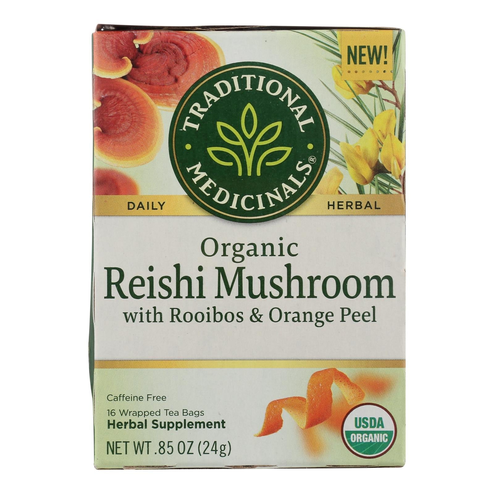 Té de hierbas orgánico de hongo reishi de Traditional Medicinals, para aliviar el estrés, 16 bolsitas (paquete de 6)
