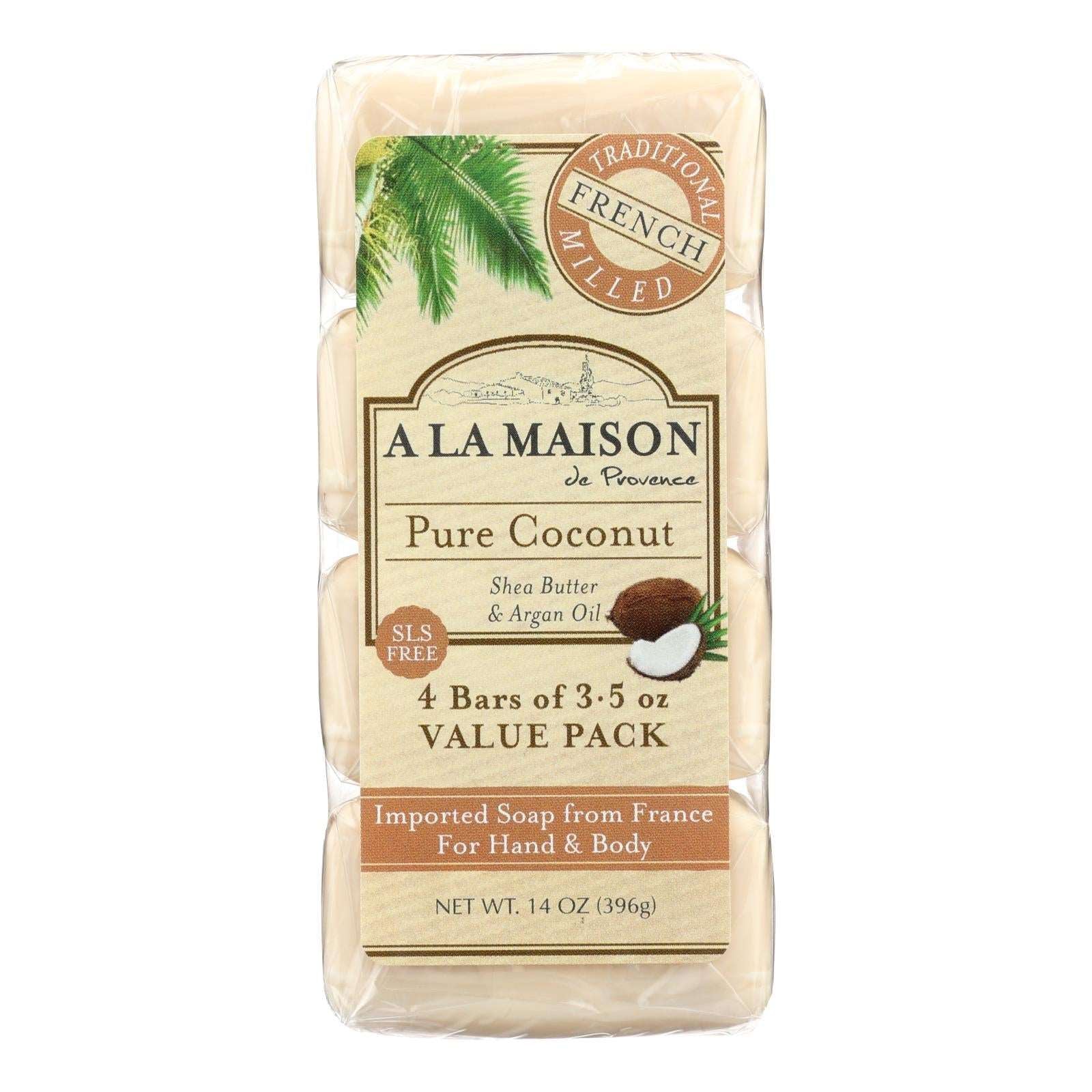 Jabón hidratante en barra con infusión de coco A La Maison, 3.5 oz (paquete de 4)