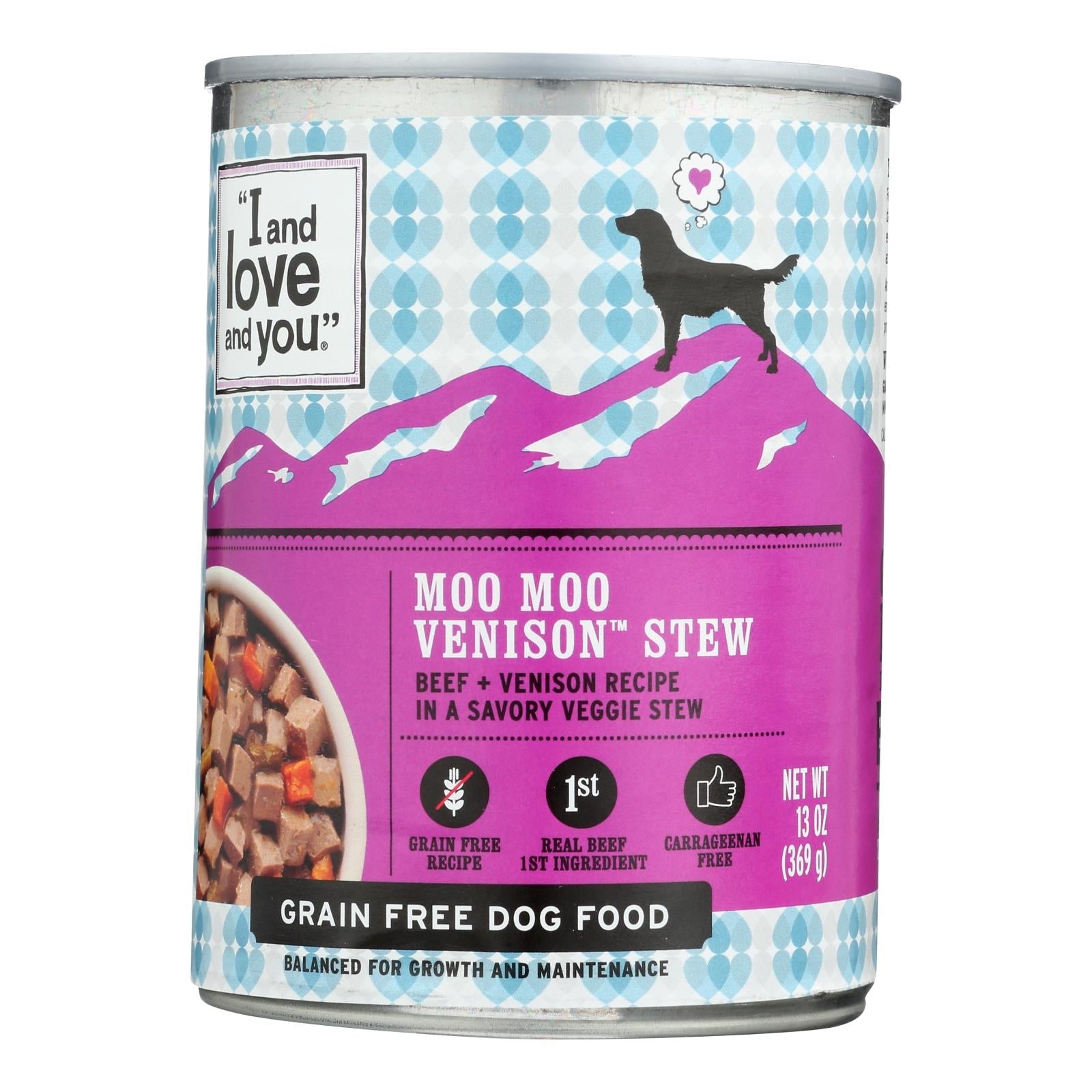 Comida enlatada para perros I and Love and You, estofado de venado MooMoo, 13 oz (paquete de 12)
