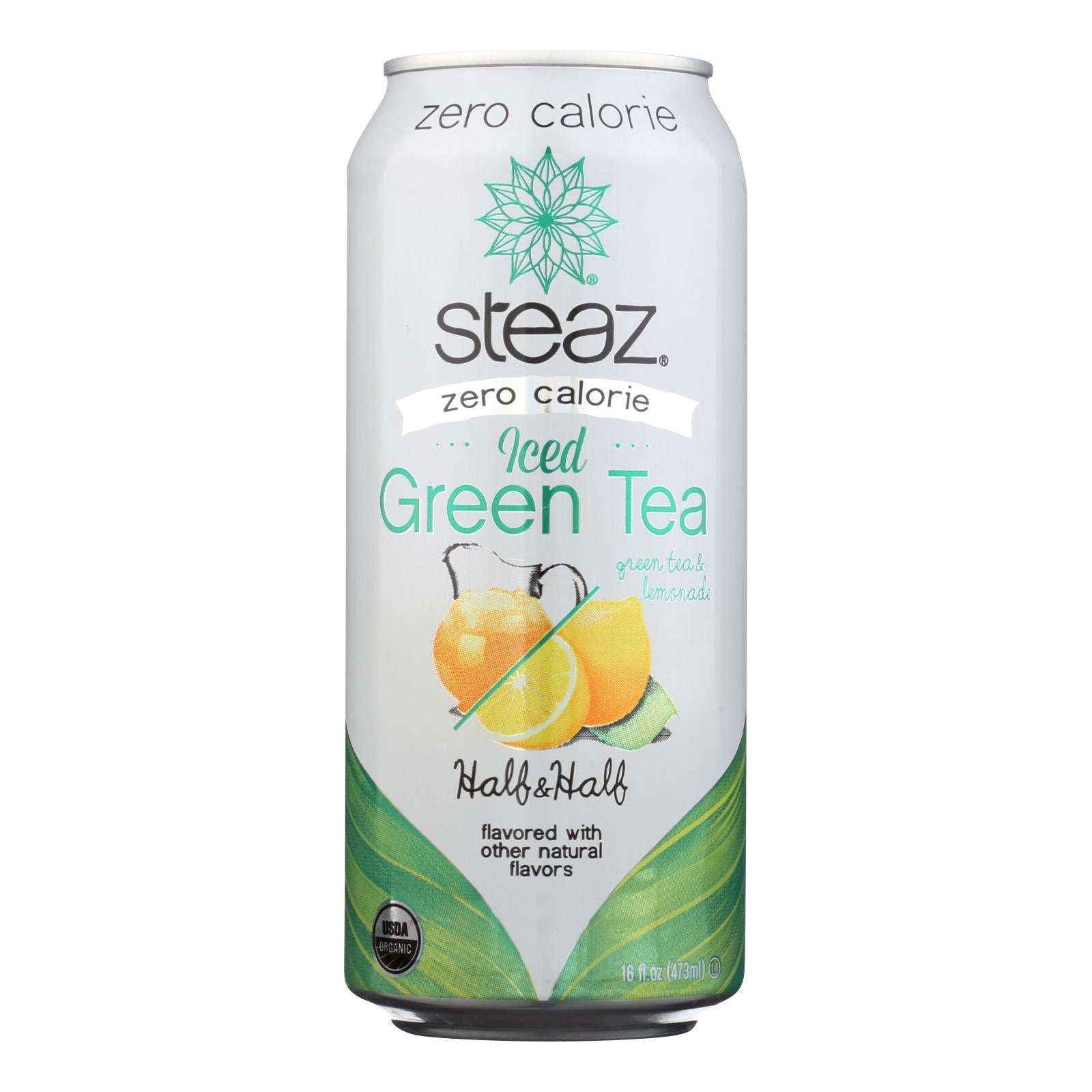 Té verde mitad y mitad sin calorías Steaz (paquete de 12 - 16 onzas líquidas)