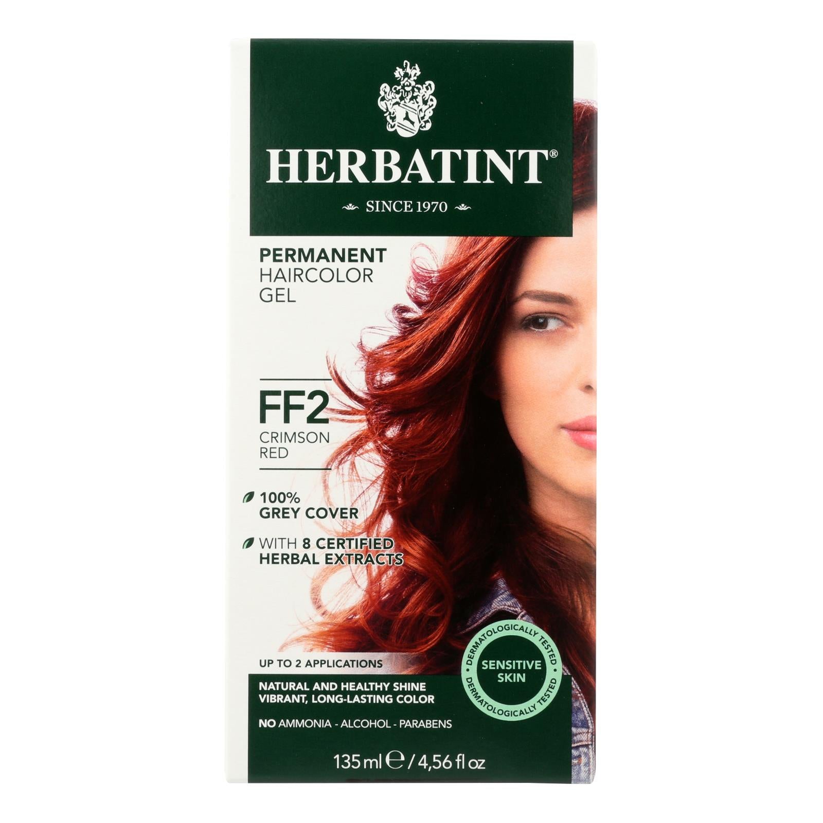 Tinte permanente para el cabello Herbatint, rojo carmesí FF2, 2.7 onzas líquidas