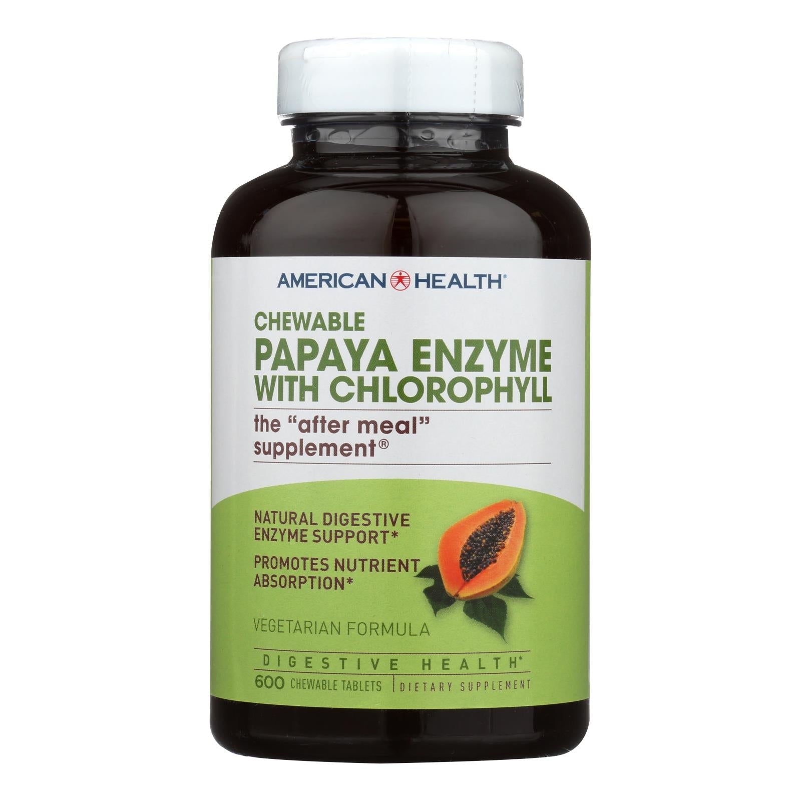 Enzima de papaya con clorofila masticable de American Health (600 unidades)