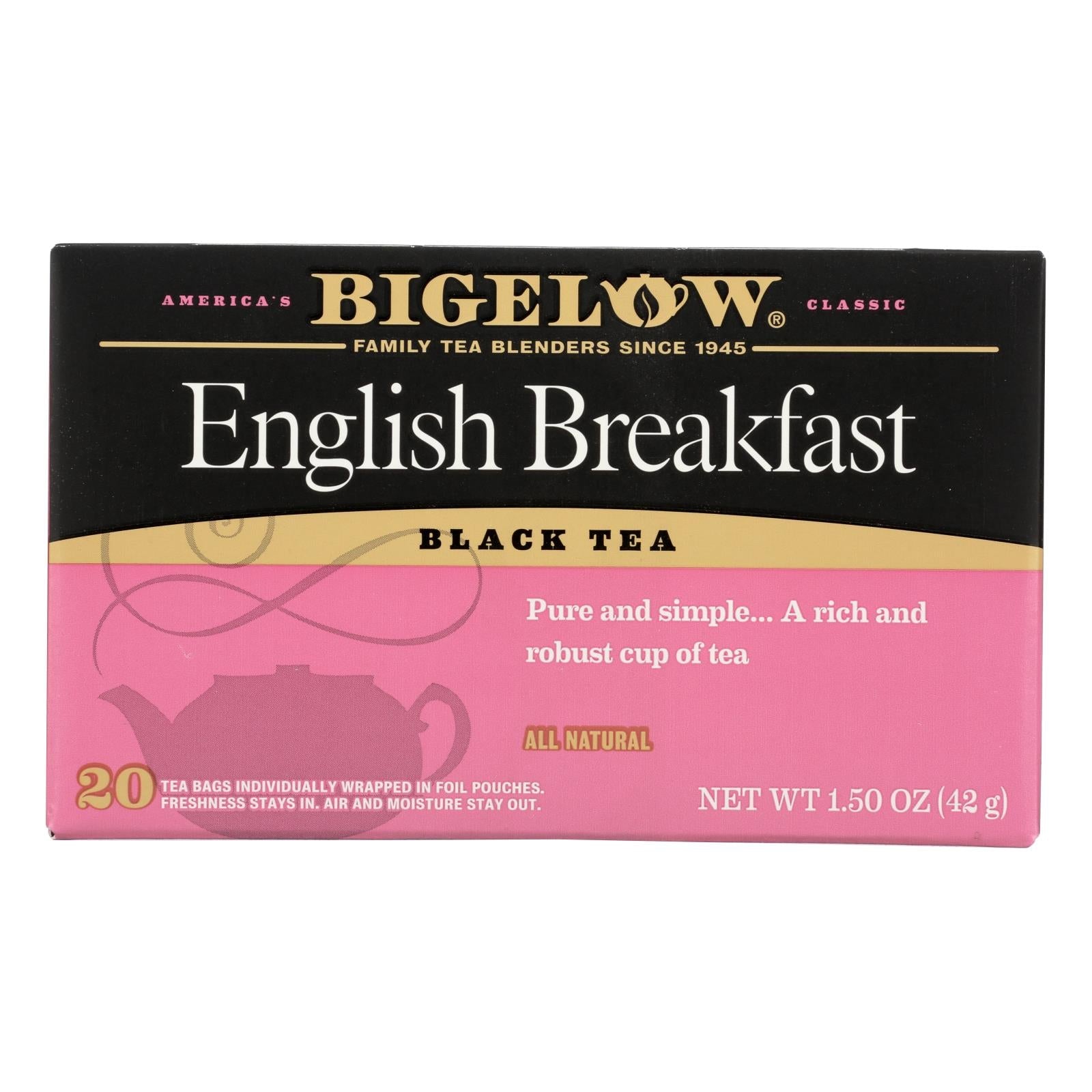 Té negro Bigelow English Breakfast: un comienzo refrescante para el día (paquete de 6 - 20 bolsitas)