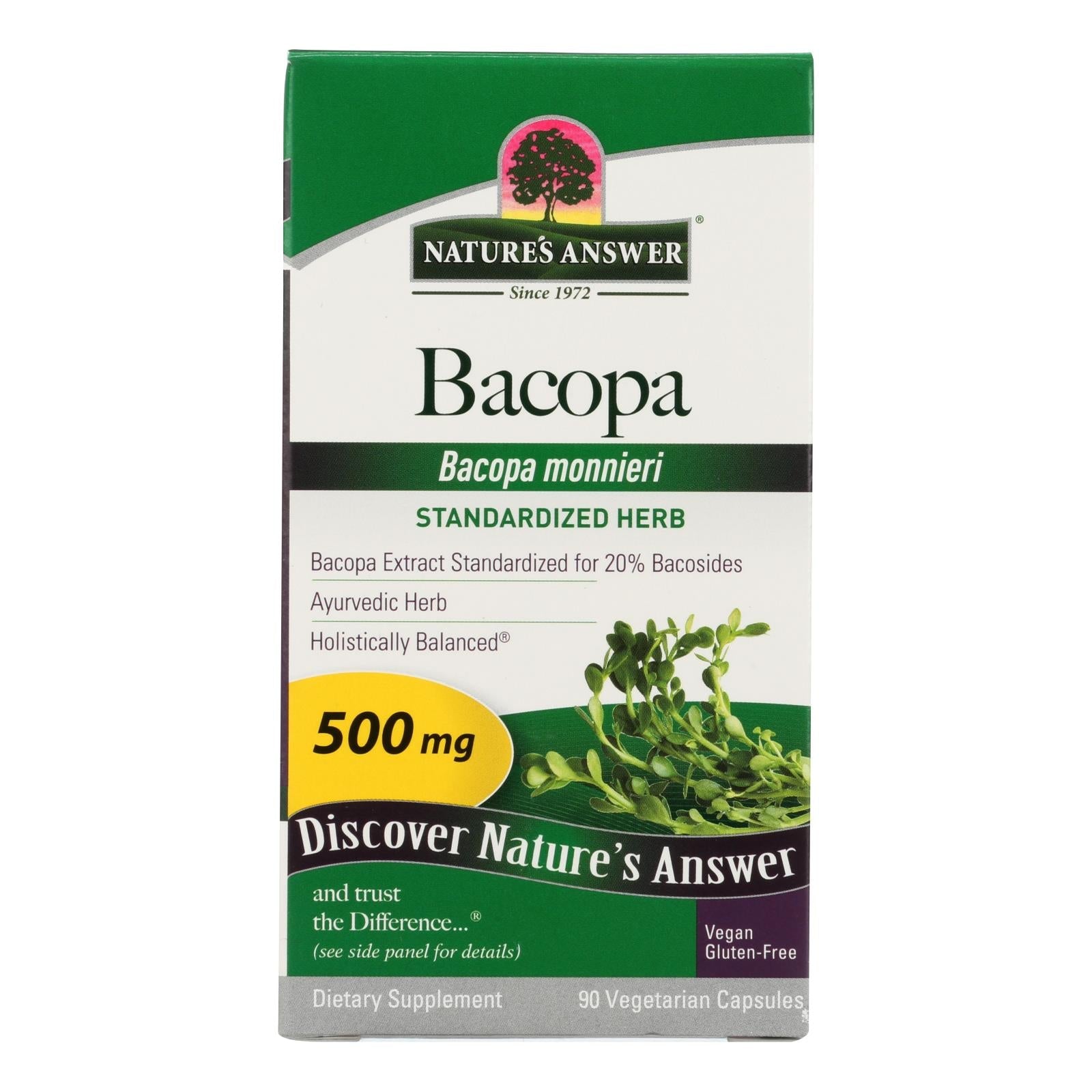Bacopa de Nature's Answer: Mejora la memoria y la función cognitiva (paquete de 90 cápsulas vegetales)