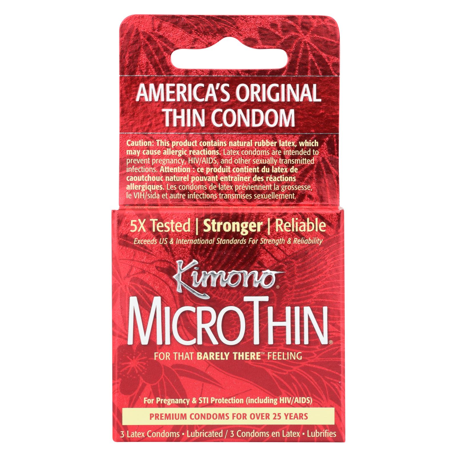 Condones de látex lubricados Micro Thin Kimono de Mayer Laboratories (paquete de 3)