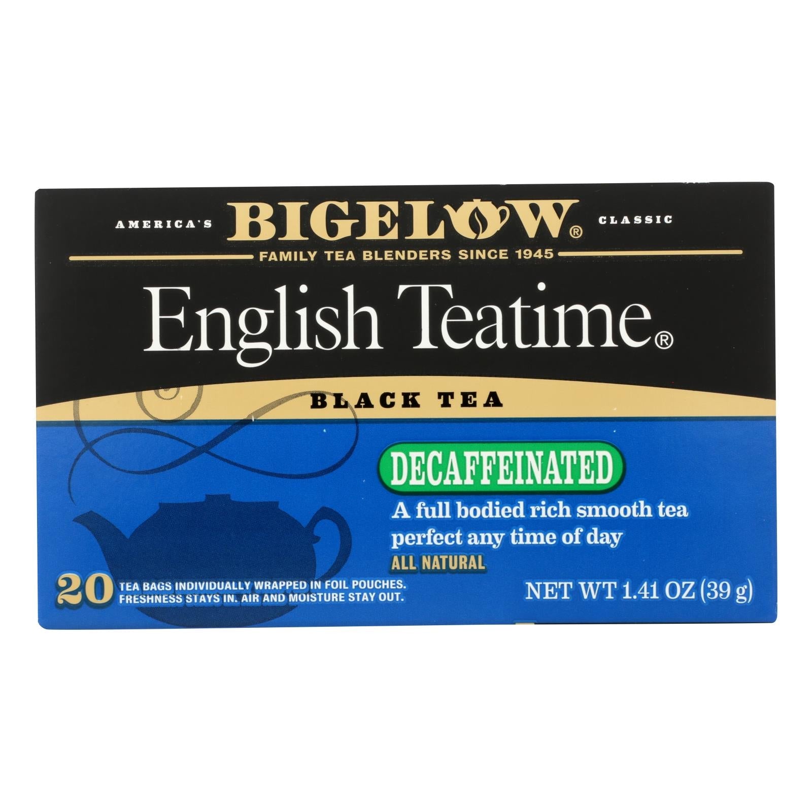 Té negro descafeinado Bigelow Tea English Teatime, 20 bolsitas x 6