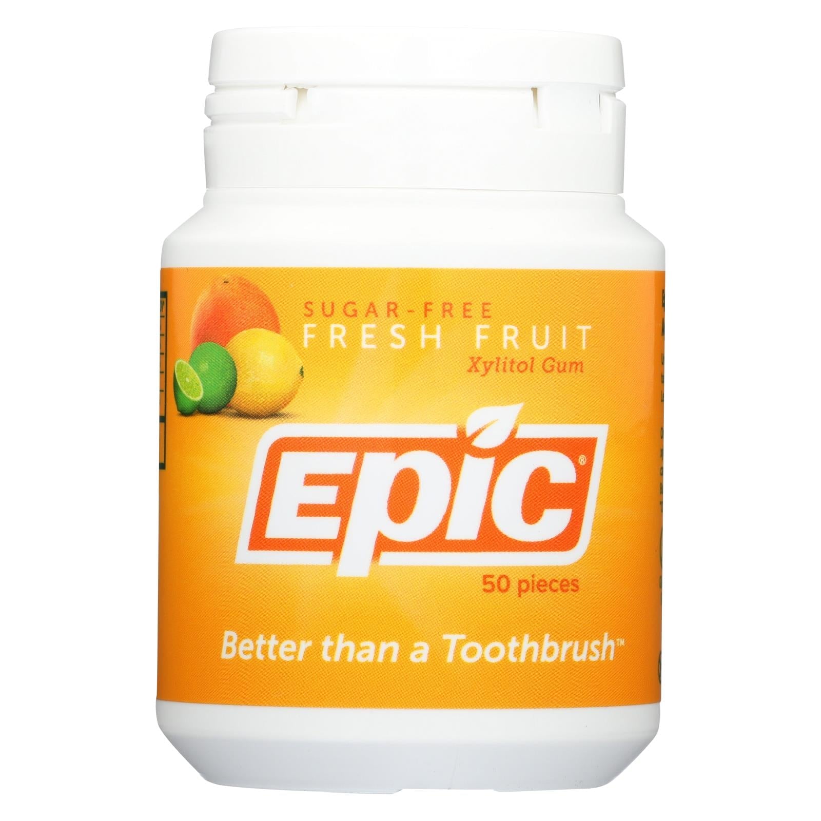 Chicle dental Epic con xilitol sin azúcar, 50 unidades - Sabor a fruta fresca