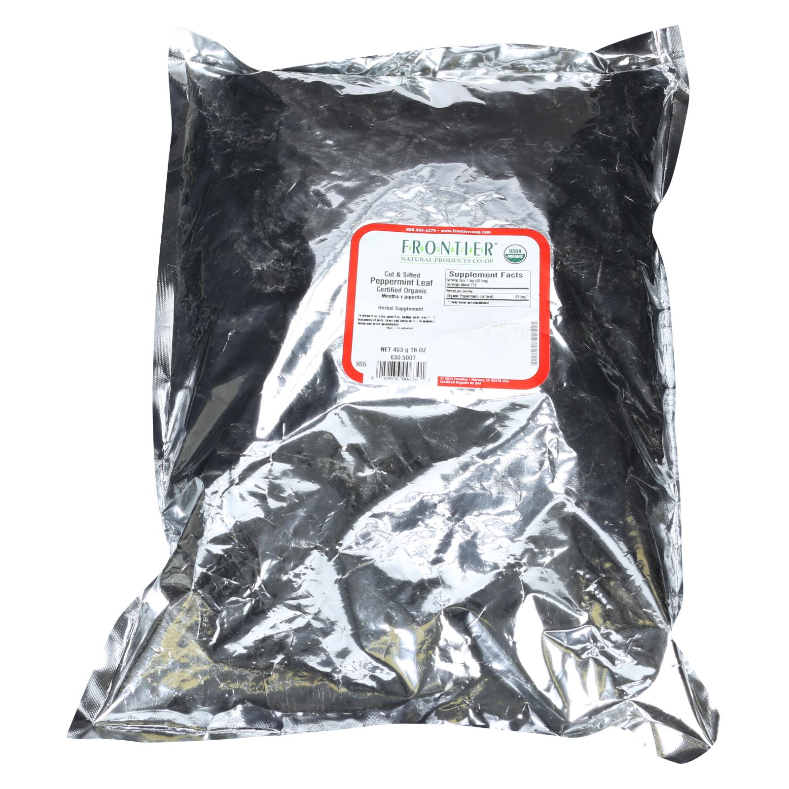 Hojas de menta orgánica cortadas y tamizadas Frontier Herb - 1 lb 
