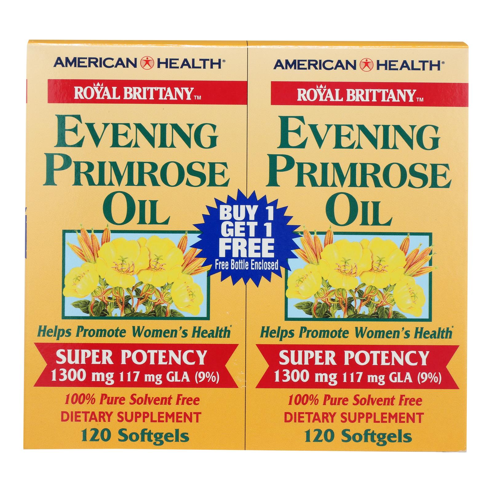 Aceite de onagra Royal Brittany 1300 mg - Paquete doble (120 + 120 cápsulas blandas) de American Health