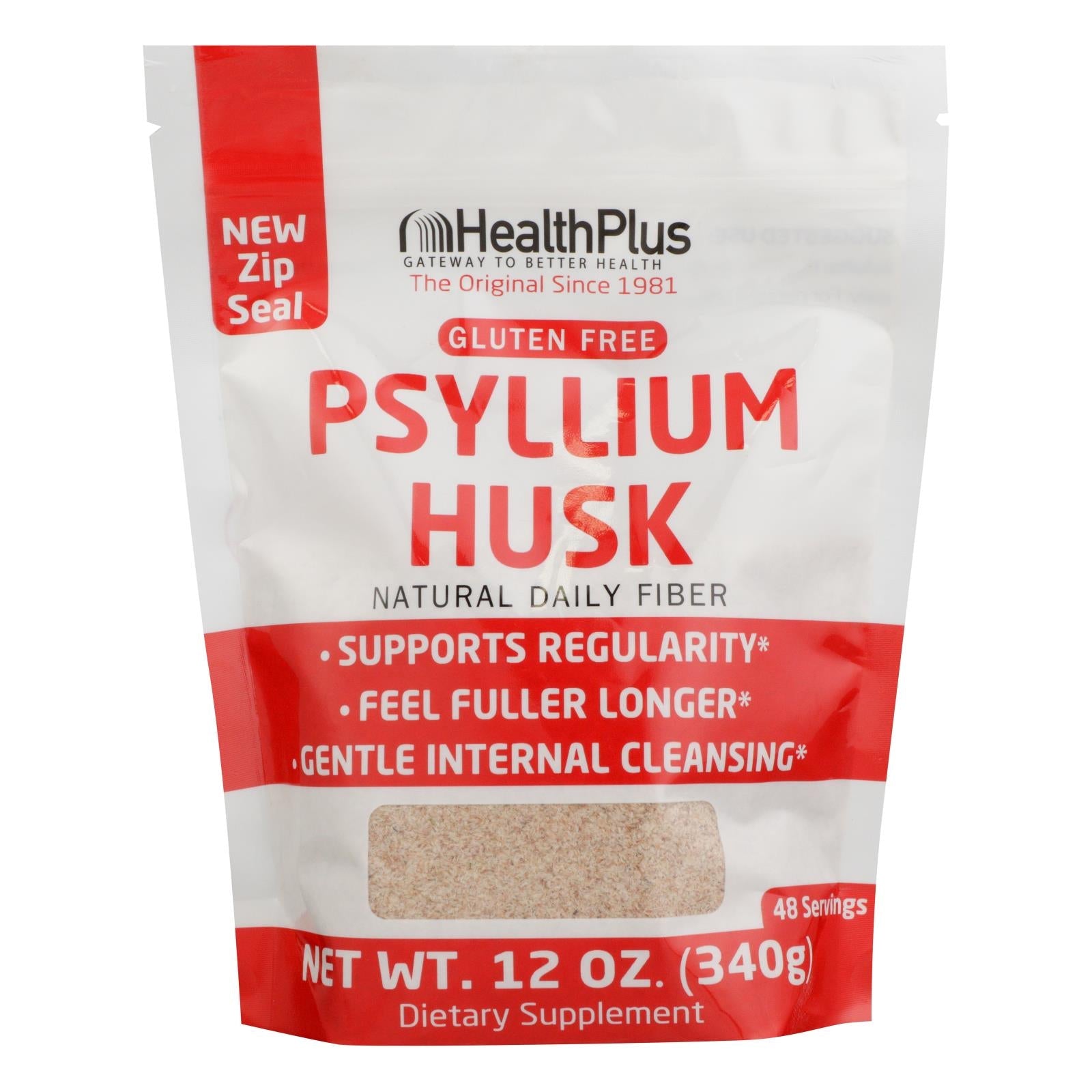 Suplemento de cáscara de psyllium puro Health Plus, 12 oz.