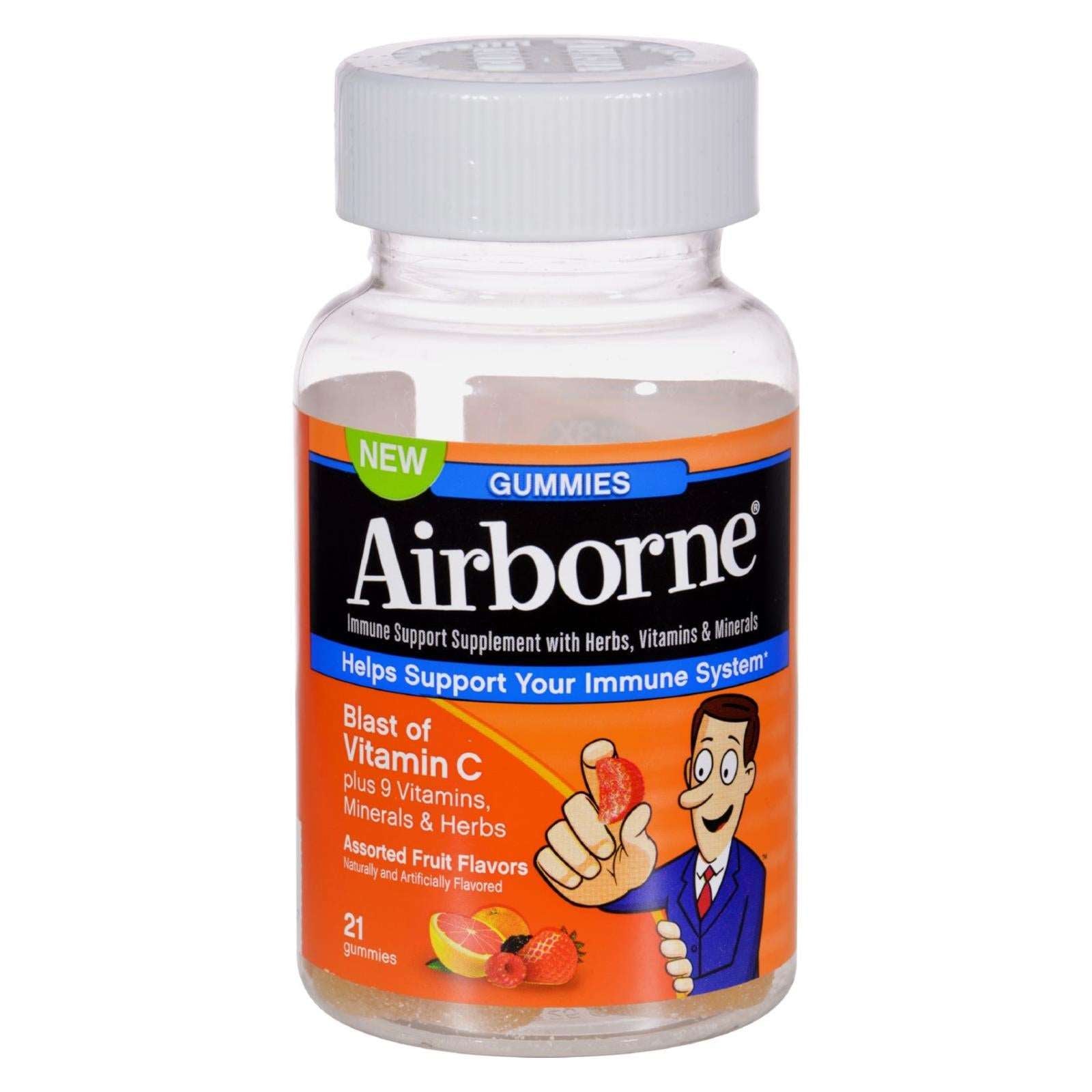 Gomitas Airborne con vitamina C para reforzar el sistema inmunitario, sabores variados de frutas (21 unidades) 