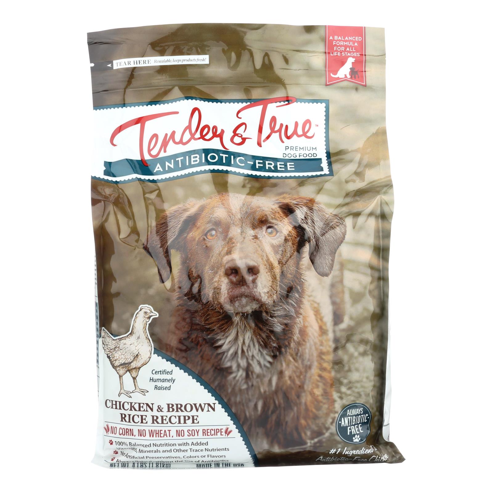Alimento tierno y auténtico para perros con pollo y arroz integral - 6 bolsas de 4 lb