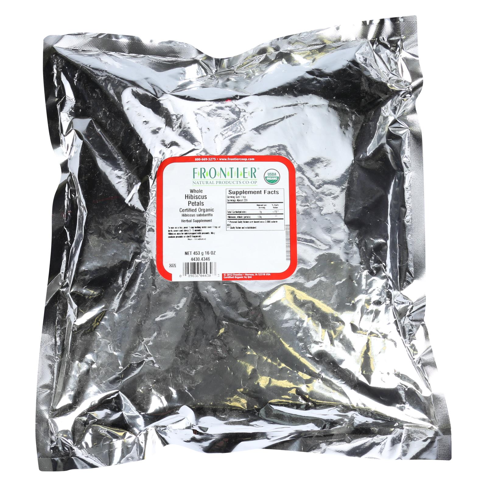 Pétalos de hibisco enteros secos orgánicos Frontier, 1 lb