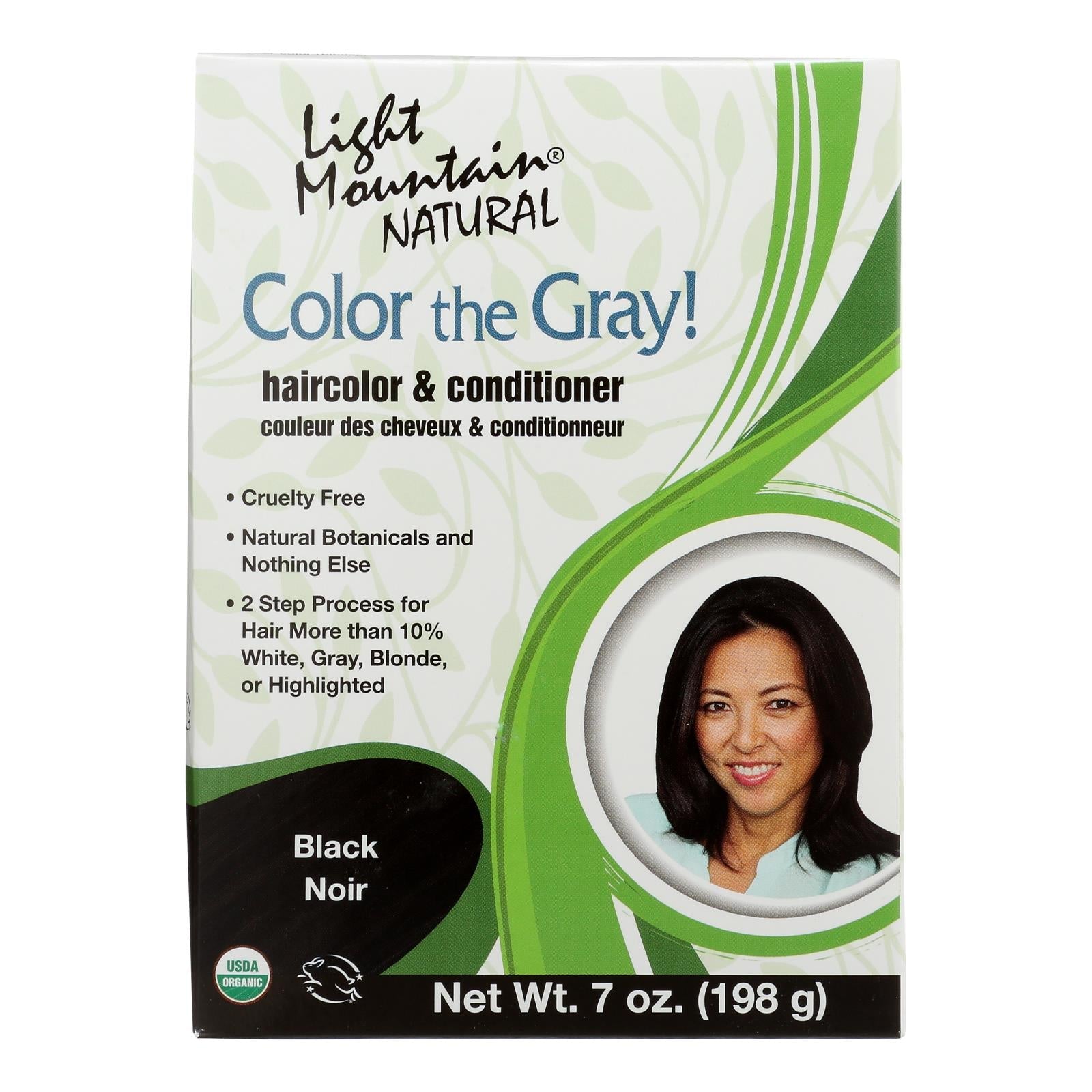 Light Mountain - Colorea las canas - Acondicionador negro - 7 oz - Paquete de 2