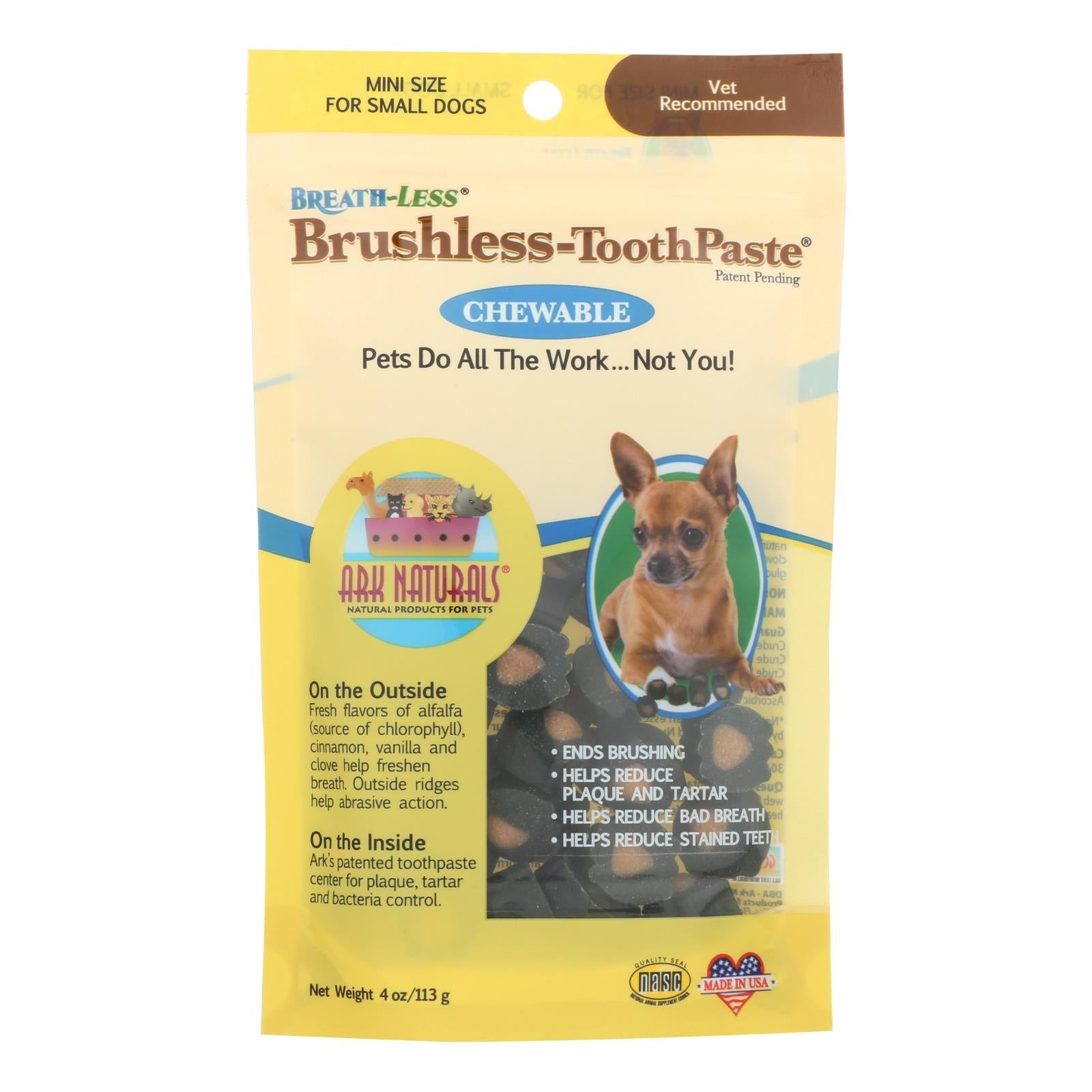 Pasta de dientes sin cepillo Ark Naturals Breathless para perros (4 oz)