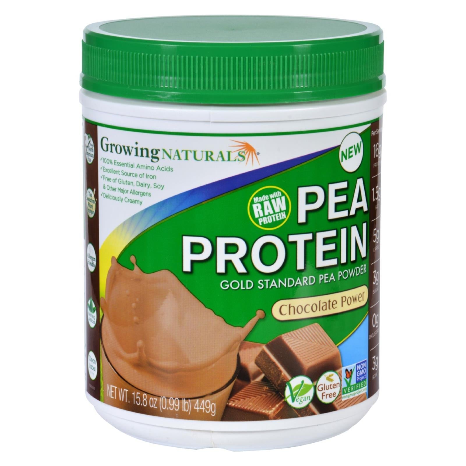 Proteína de guisante en polvo Chocolat Power de Growing Naturals - 15,8 oz.