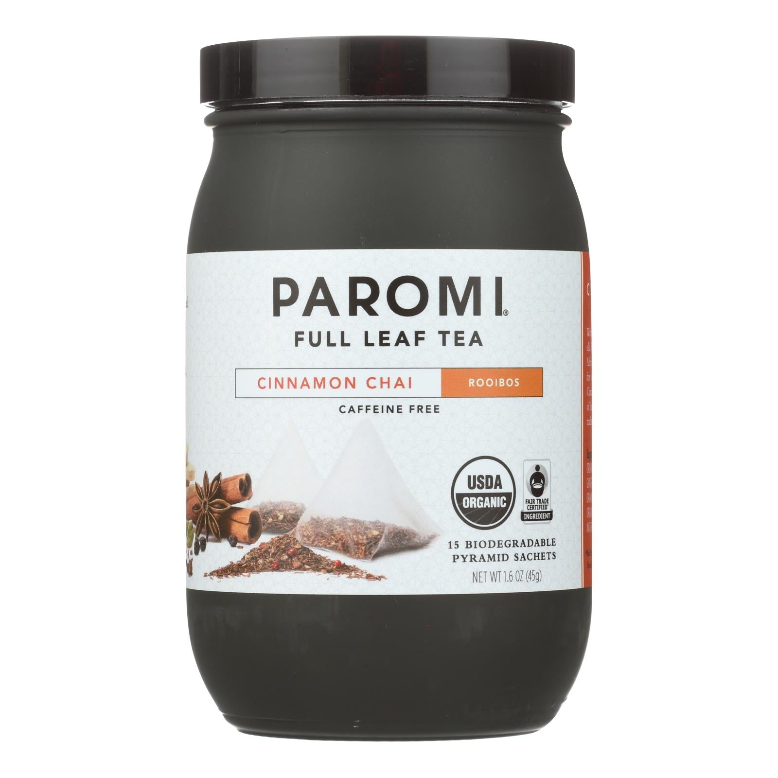 Paquetes de té Paromi Rooibos, canela y chai (15 bolsitas cada uno, paquete de 6)