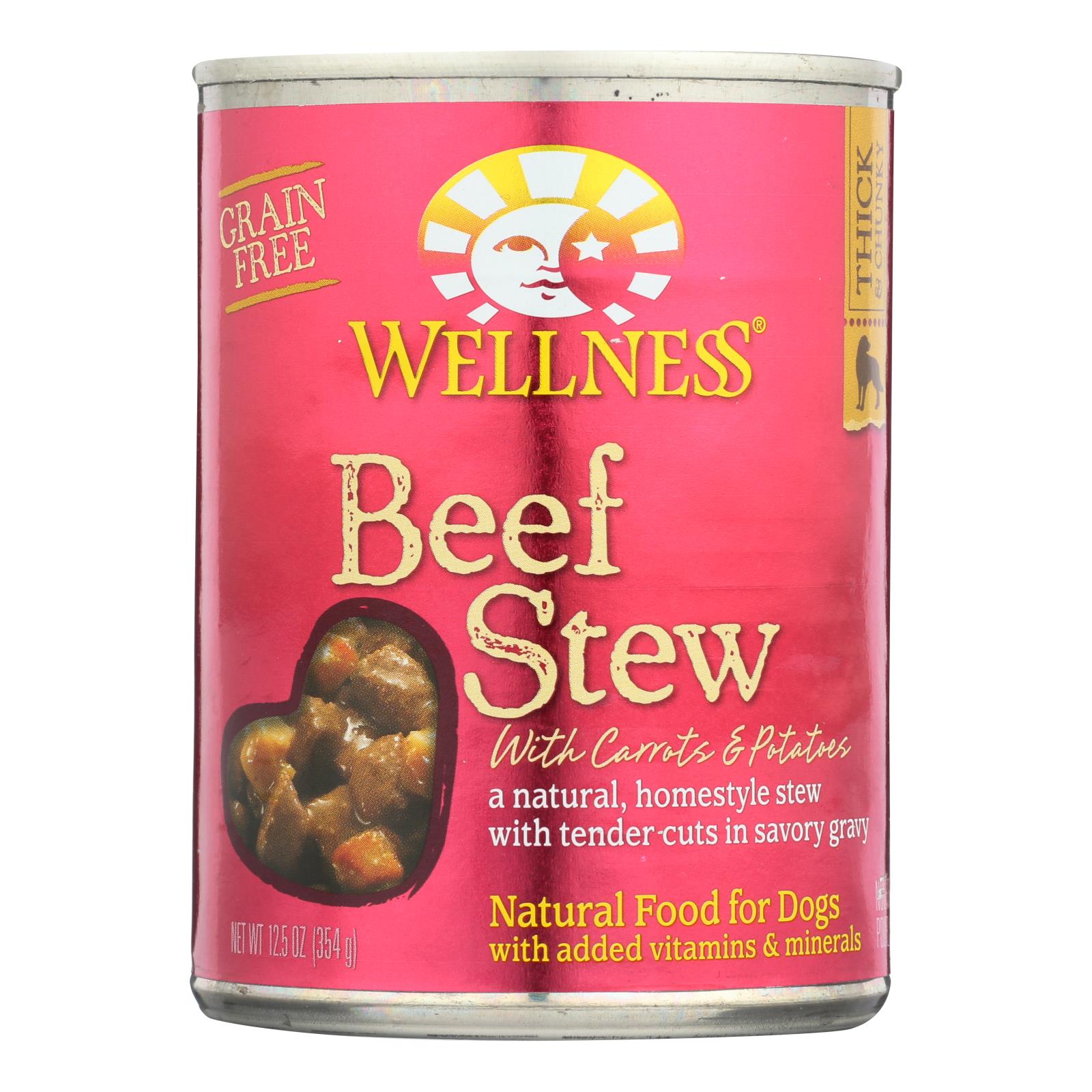 Alimento para perros Wellness Pet Products - Carne de res con zanahoria y papa (paquete de 12) - 12.5 oz.