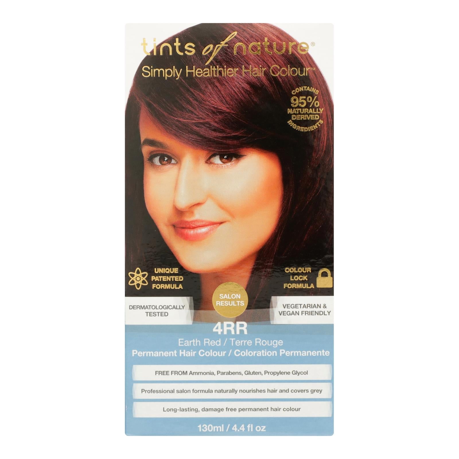 Tinte permanente para el cabello Tints of Nature 4RR Earth Red, sin amoníaco, vegano (127 ml)