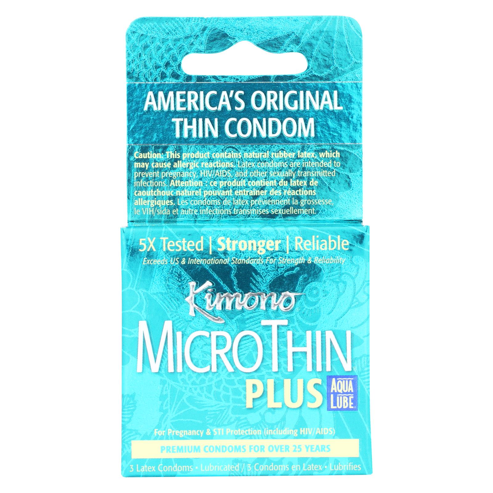 Condones de látex lubricados Microthin Kimono de Mayer Labs (paquete de 3)