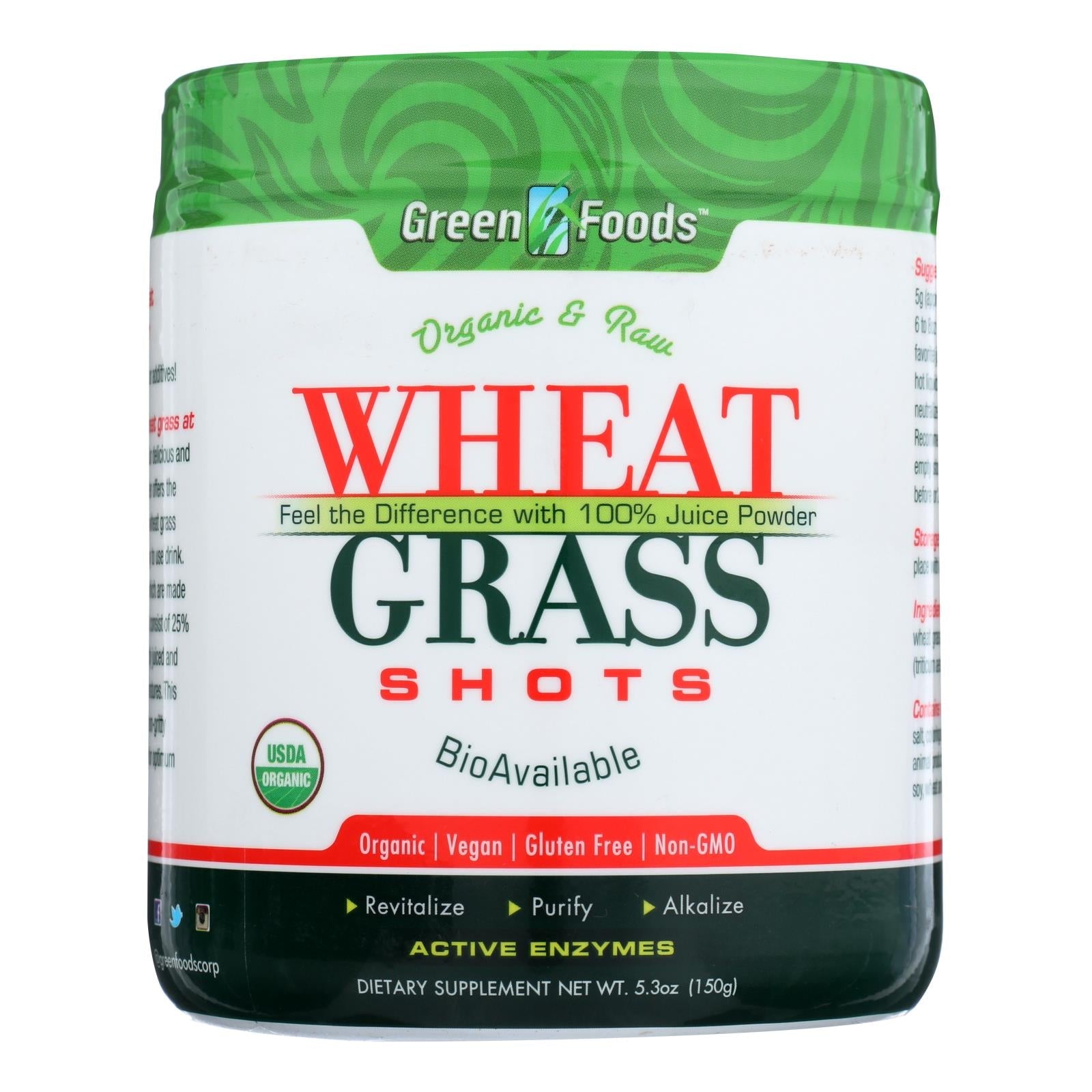 Shots de pasto de trigo crudo orgánico (150 g) - Green Foods 