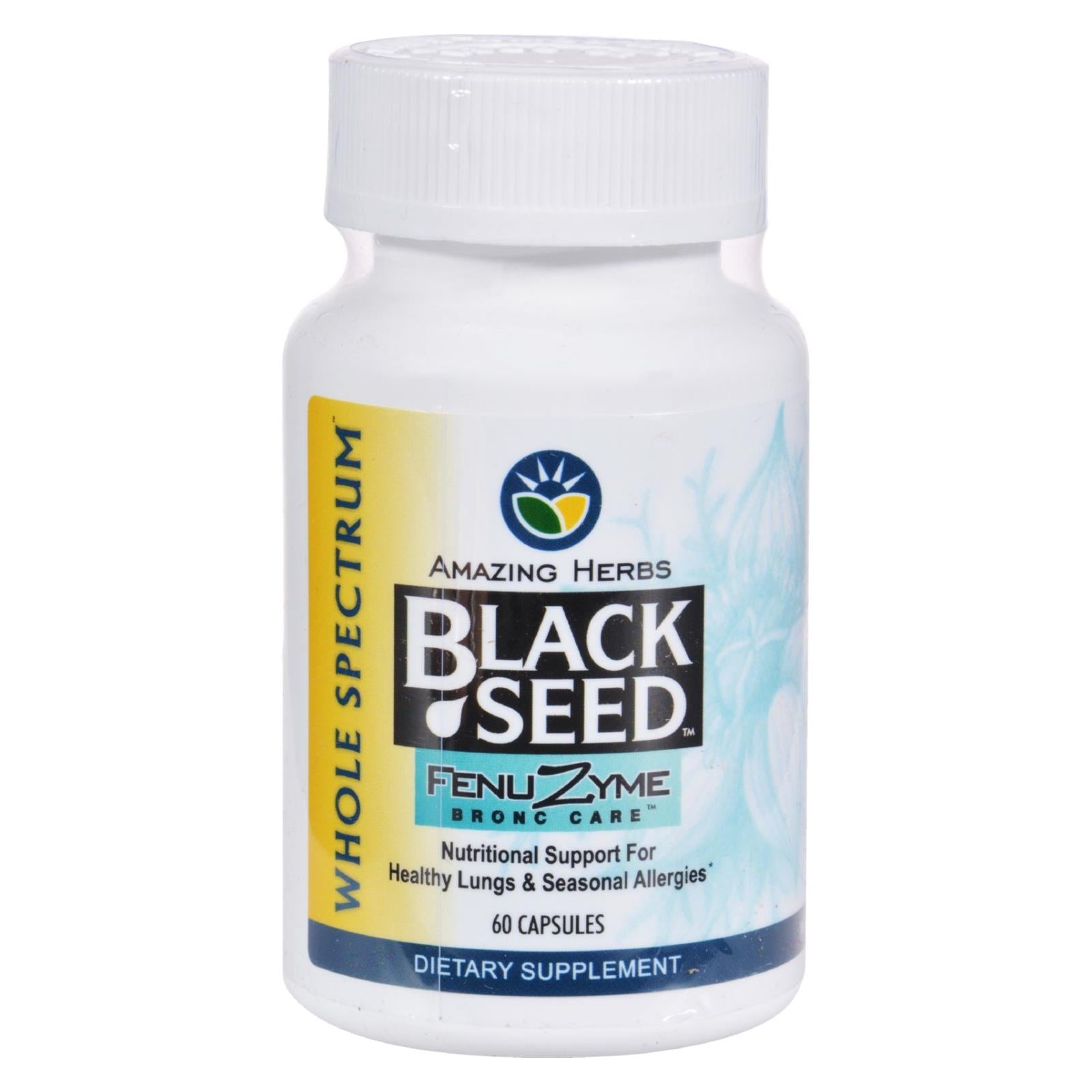 Suplemento para el cuidado del bronquio con Fenuzima de Semilla Negra de Amazing Herbs (60 Cápsulas)