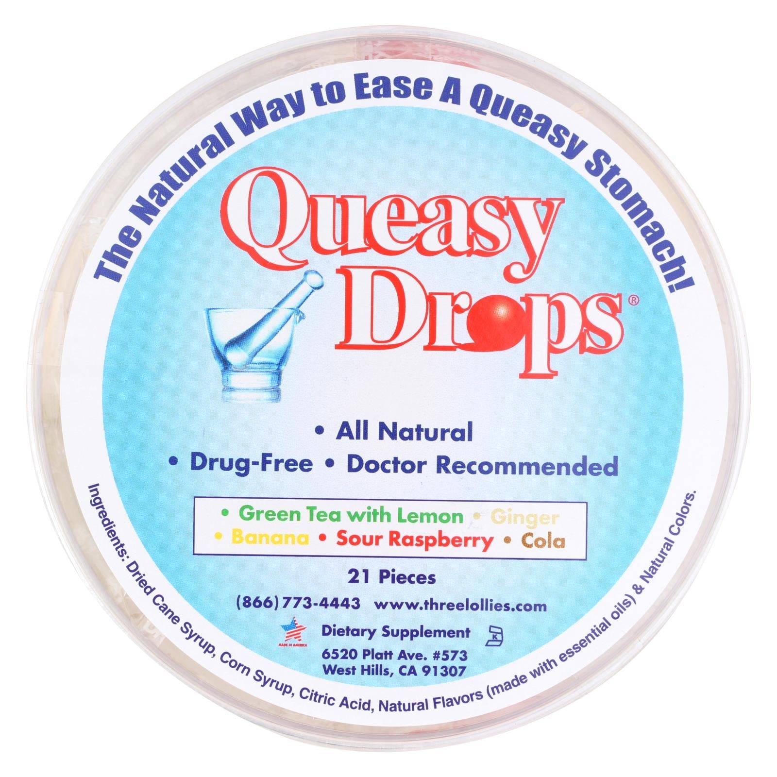 Caramelos de jengibre Queasy Drops de Three Lollies, 21 unidades