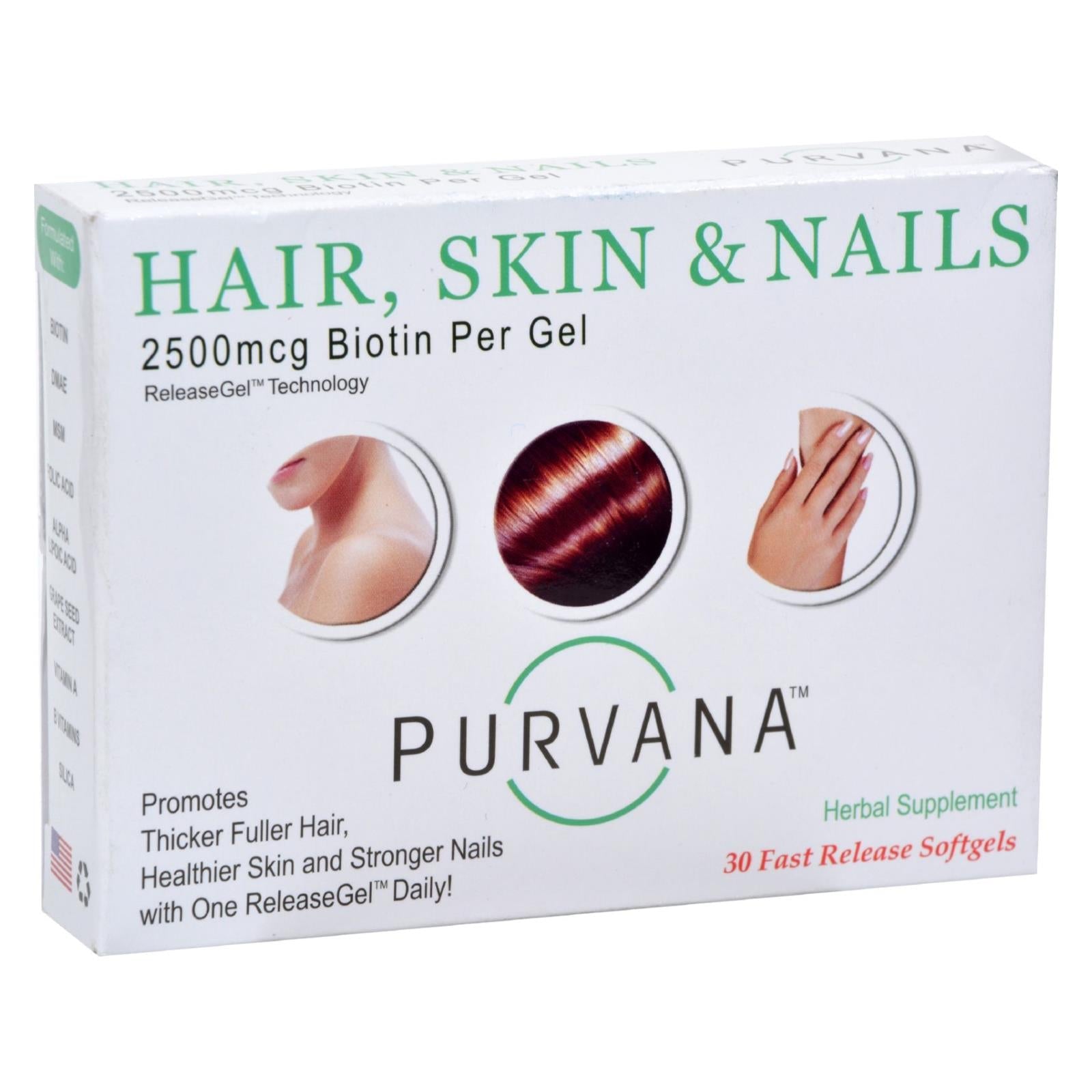 Purvana Heaven-Sent para cabello, piel y uñas - 2500 mcg de biotina - 30 cápsulas blandas
