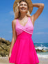 Pink Two-Tone Flared One-Piece Swimsuit