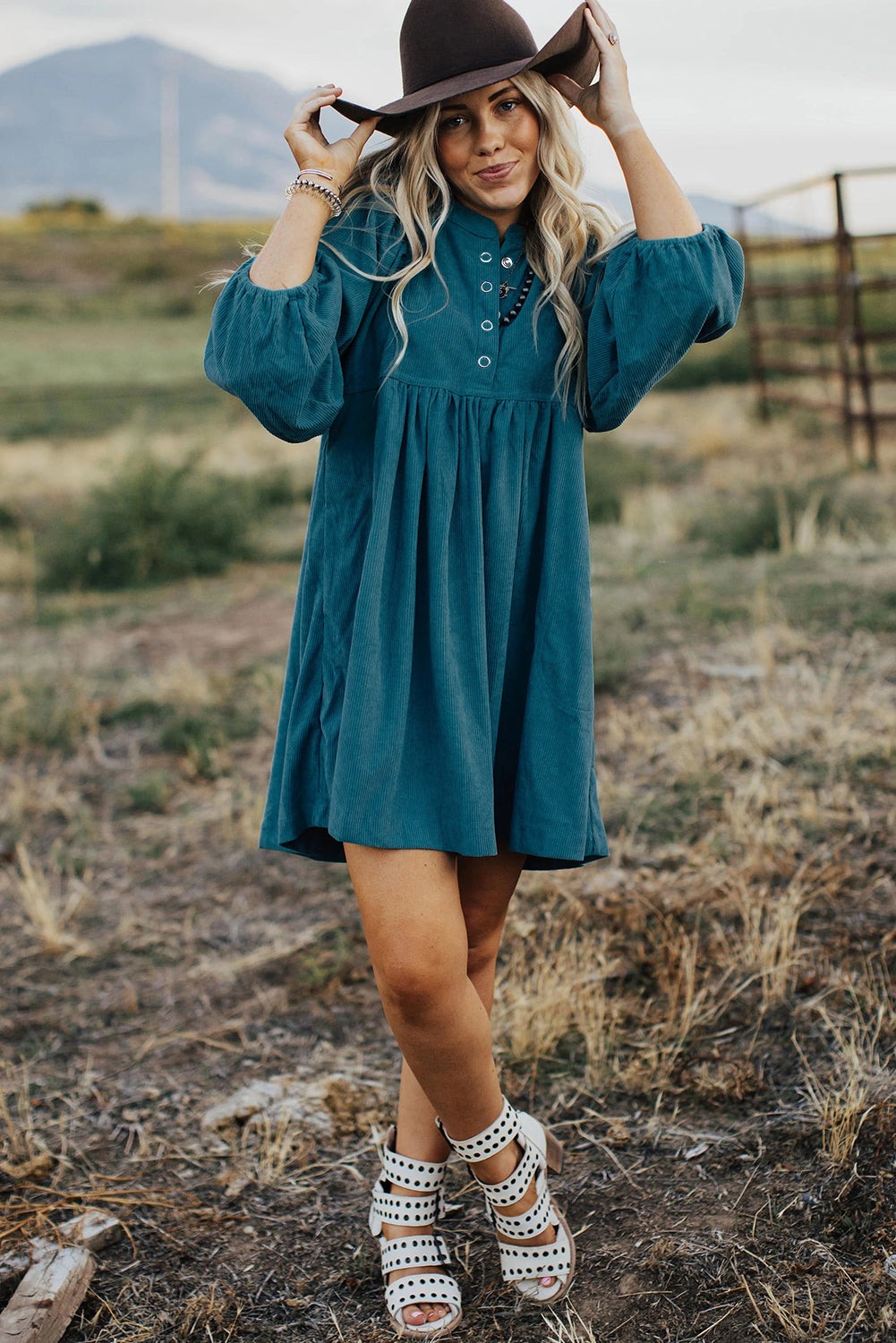 3/4 Sleeve Button-Front Mini Dress