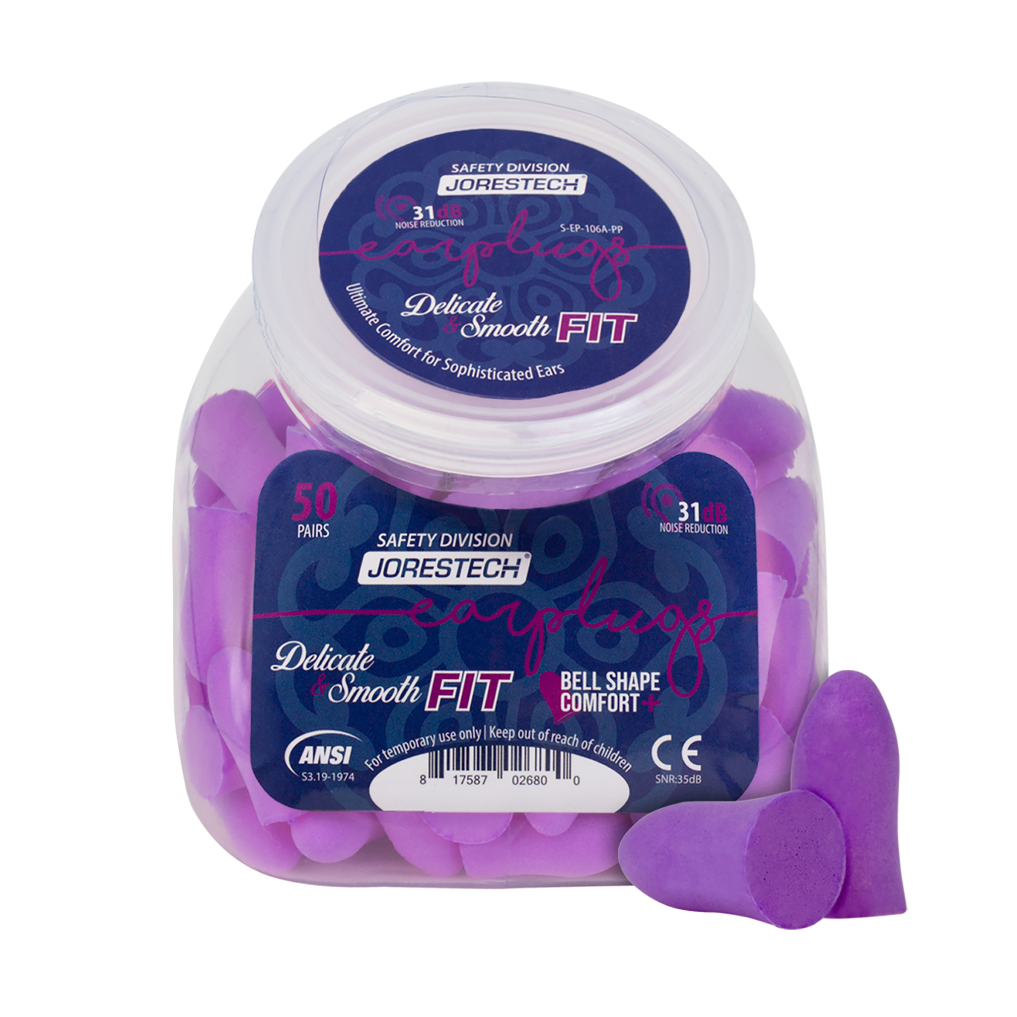 31dB NRR Bell-Shaped Soft Foam Earplugs – 50 Pairs