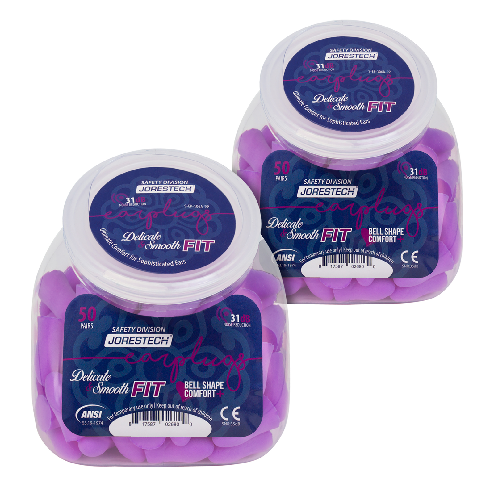 31dB NRR Bell-Shaped Soft Foam Earplugs – 50 Pairs