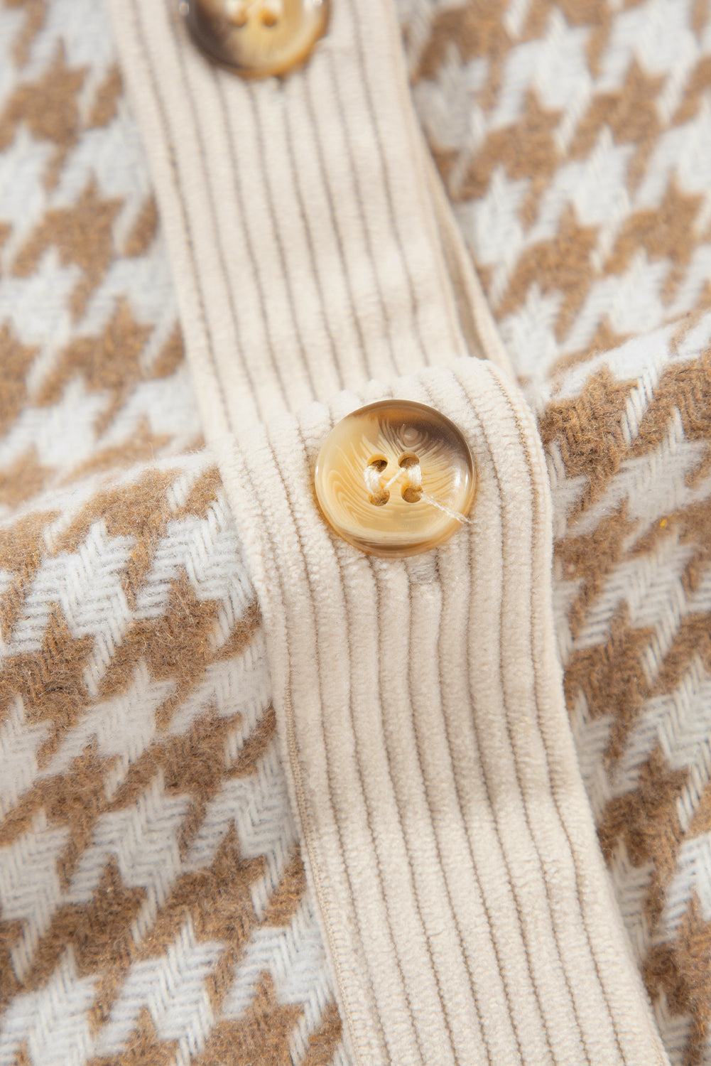 Long-Sleeve Corduroy Button-Down Shirt with Houndstooth