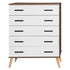 Cómoda Eli de 5 cajones, estilo moderno de mediados de siglo, de Better Home Products, en nogal y blanco