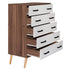 Cómoda Eli de 5 cajones, estilo moderno de mediados de siglo, de Better Home Products, en nogal y blanco